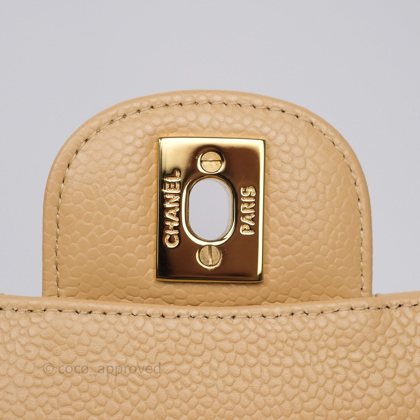 Chanel M/L Medium Classic Flap Quilted Beige Caviar Gold Hardware