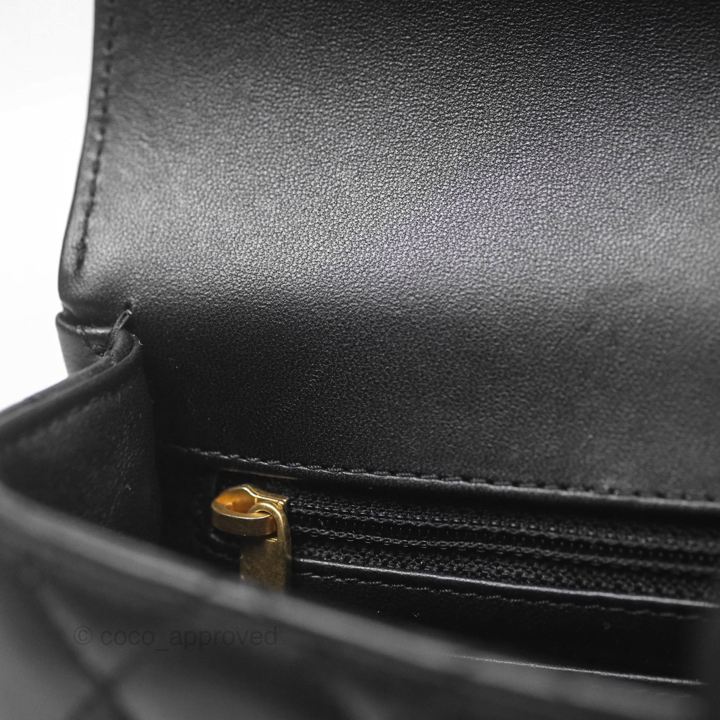 Chanel Flap Bag with Logo Enamel Chain Black Lambskin 22B