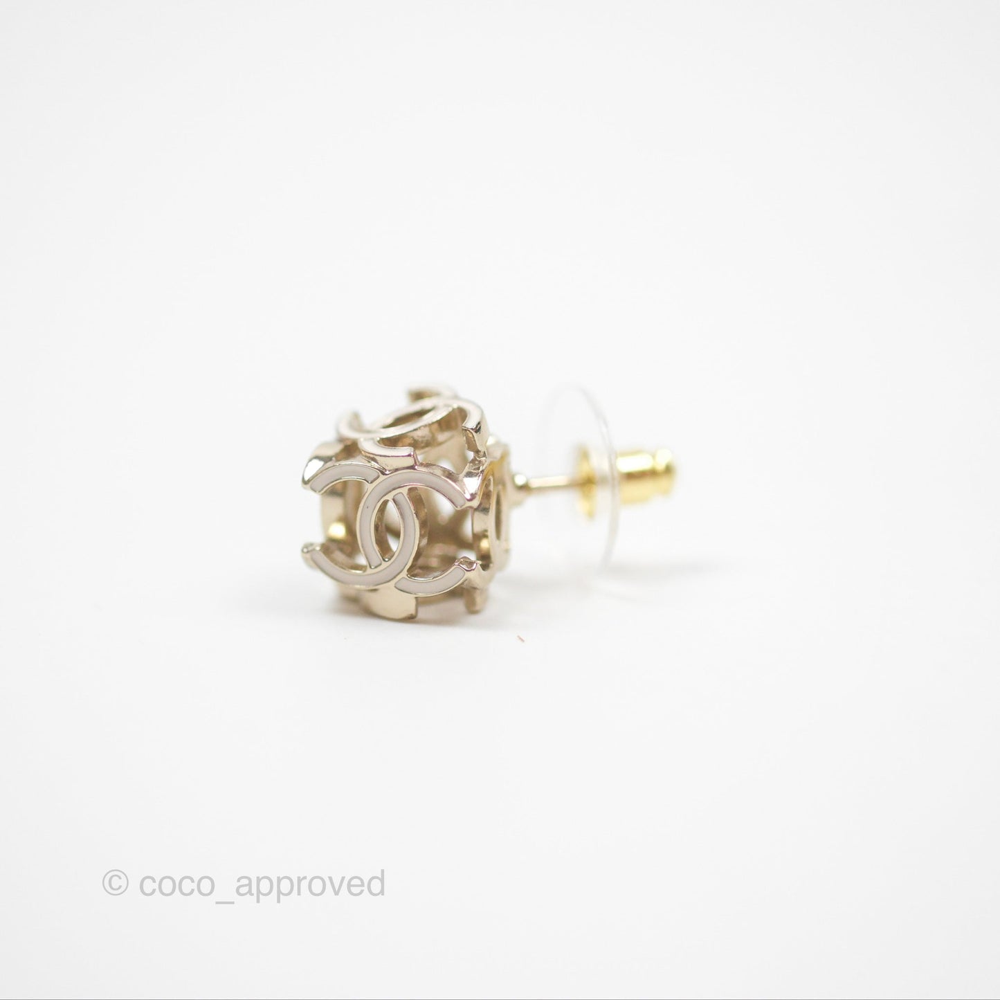 Chanel CC Gold/ White Cube Earrings Gold Tone 22K