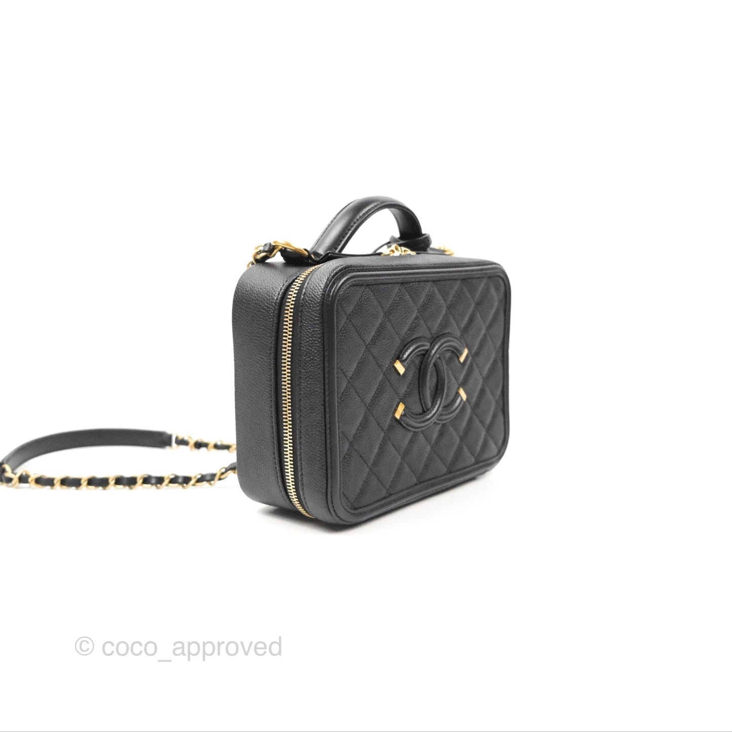 Chanel Quilted Medium CC Filigree Vanity Case Black Caviar Gold Hardware