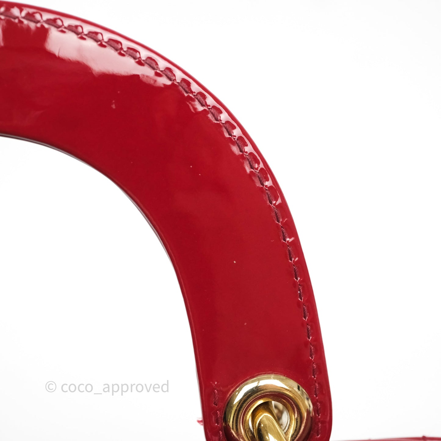 Christian Dior Mini Lady Dior Red Patent Cannage Gold Hardware