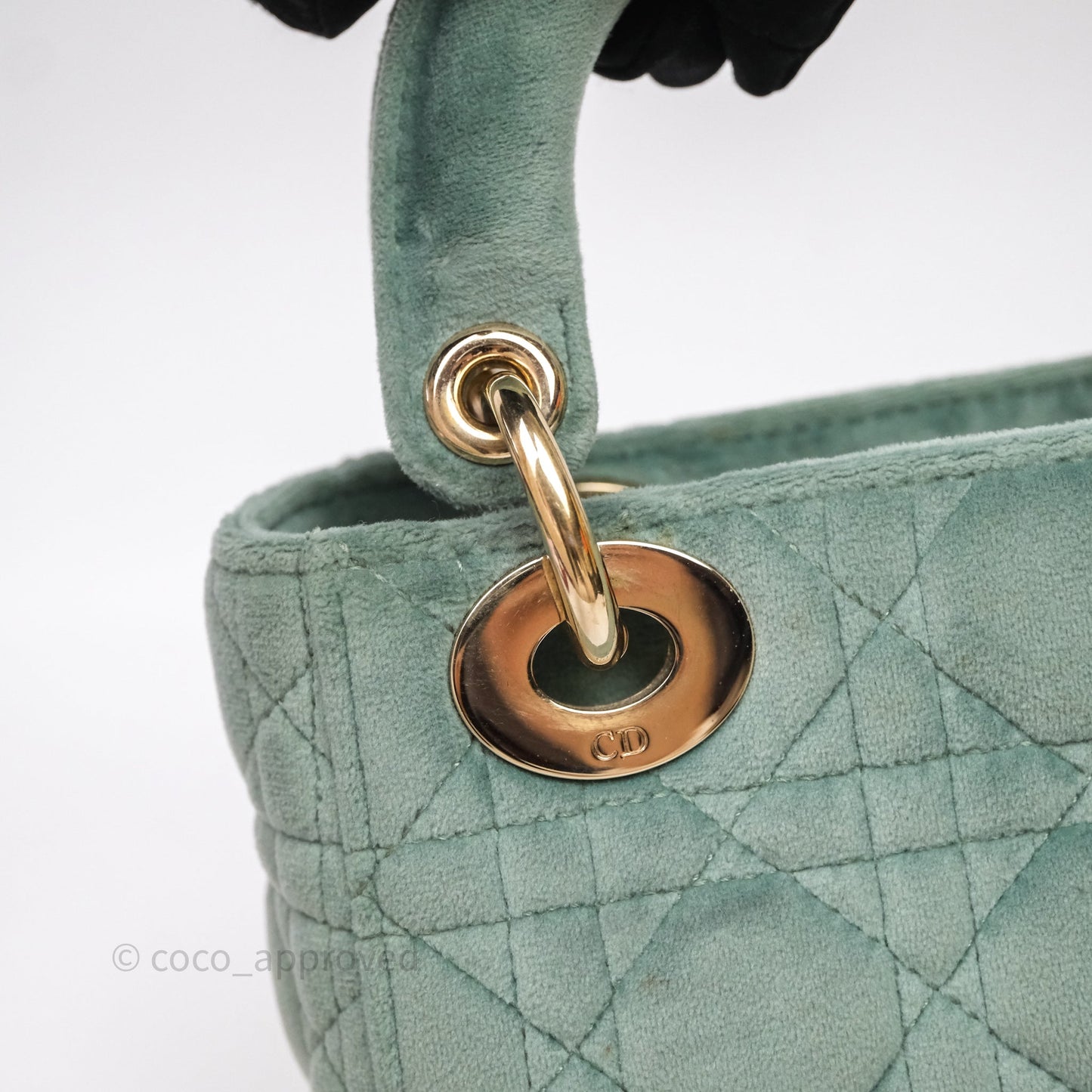 Christian Dior Mini Lady Dior Green Suede Cannage Gold Hardware