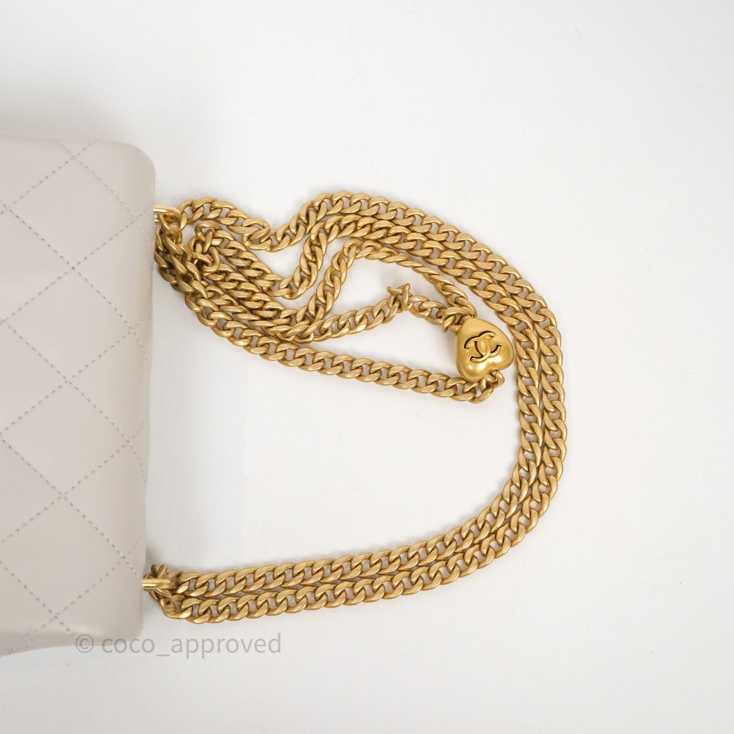 Chanel Heart Crush Mini Flap Bag Light Grey Lambskin Aged Gold Hardware 24P