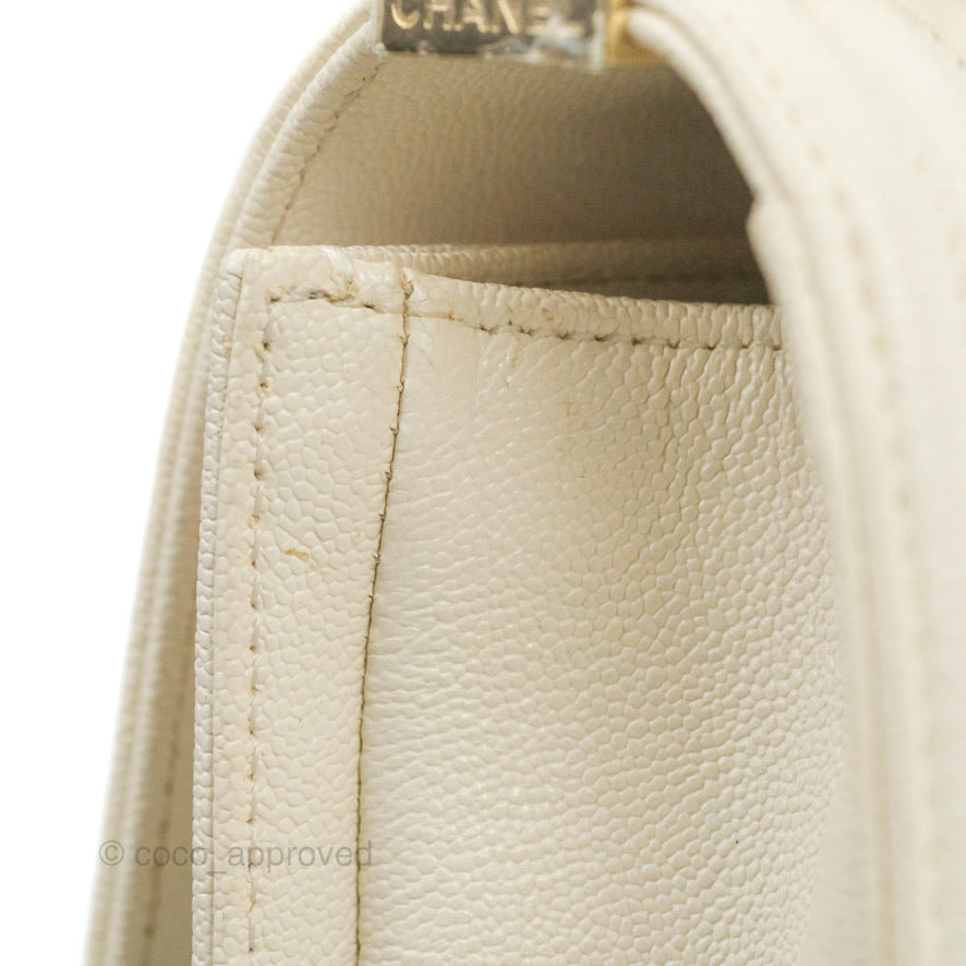 Chanel Small Boy White Caviar Gold Hardware