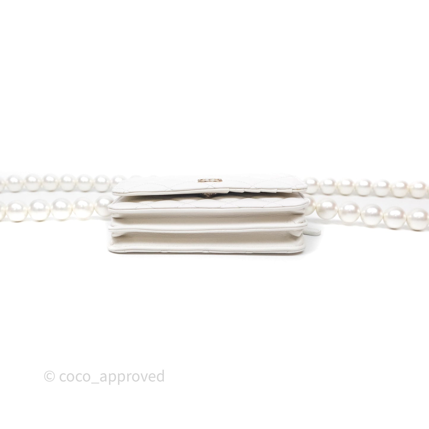 Chanel Mini Wallet On Large Pearl Chain WOC Quilted White Lambskin Gold Hardware