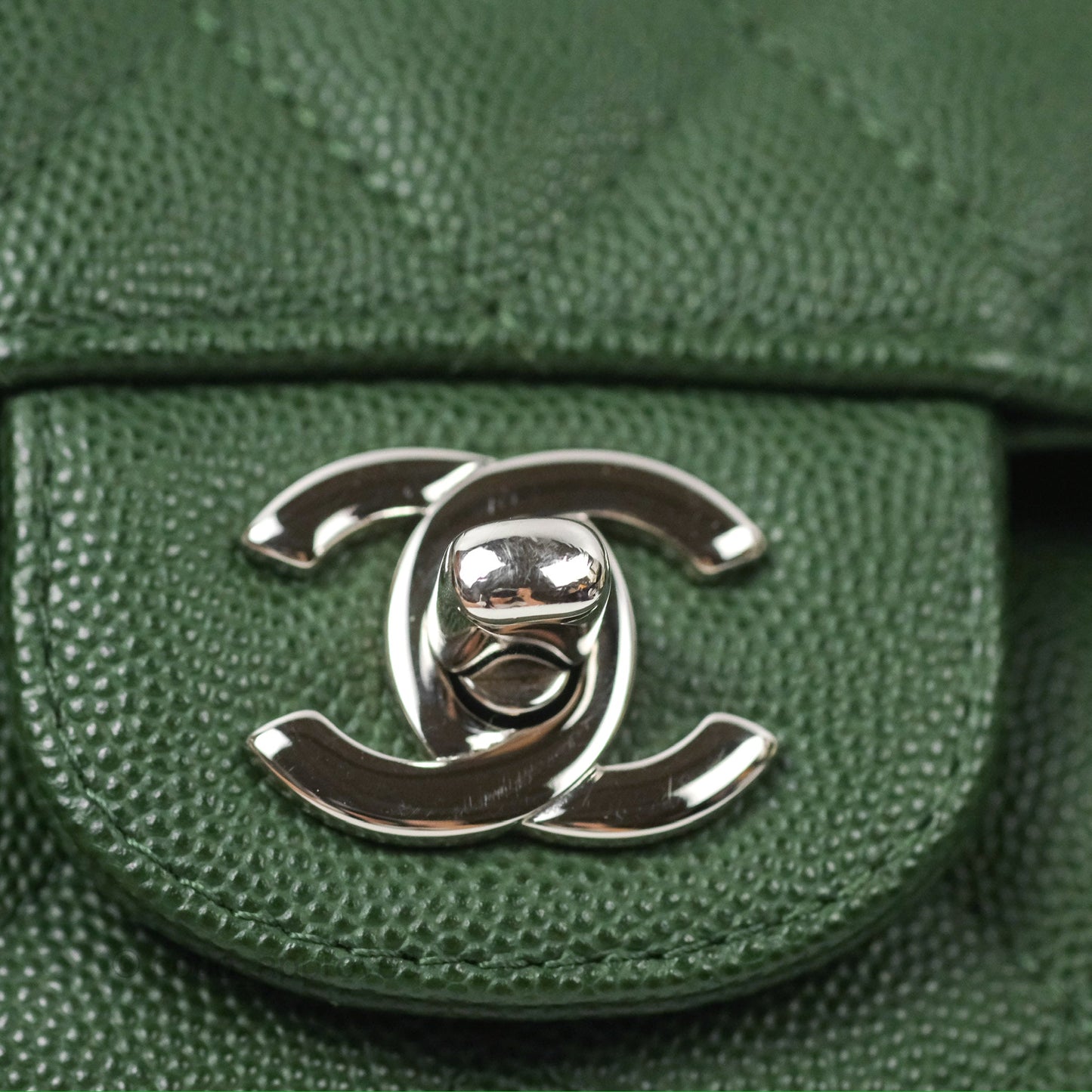Chanel Classic M/L Medium Flap Quilted Dark Green Caviar Silver Hardware