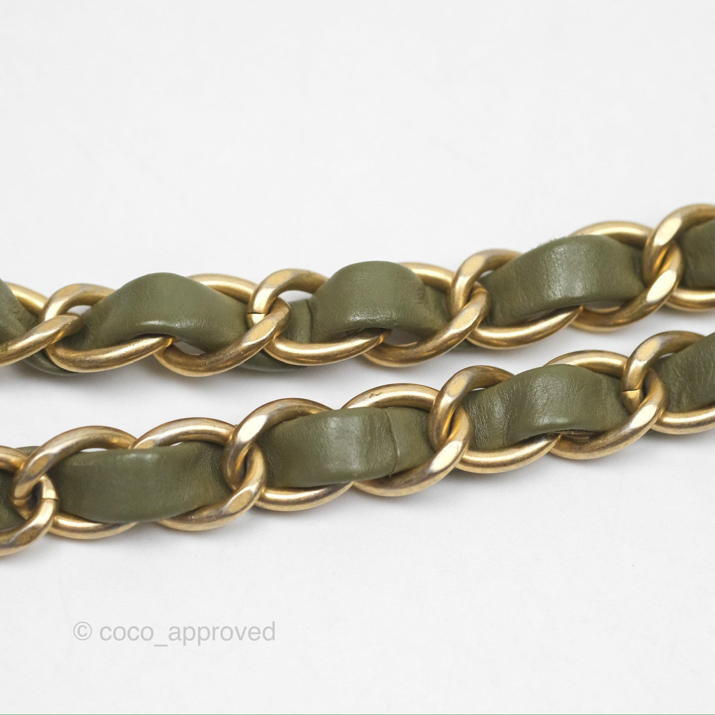Chanel Mini Square Flap Chevron Olive Green Calfskin Gold Hardware