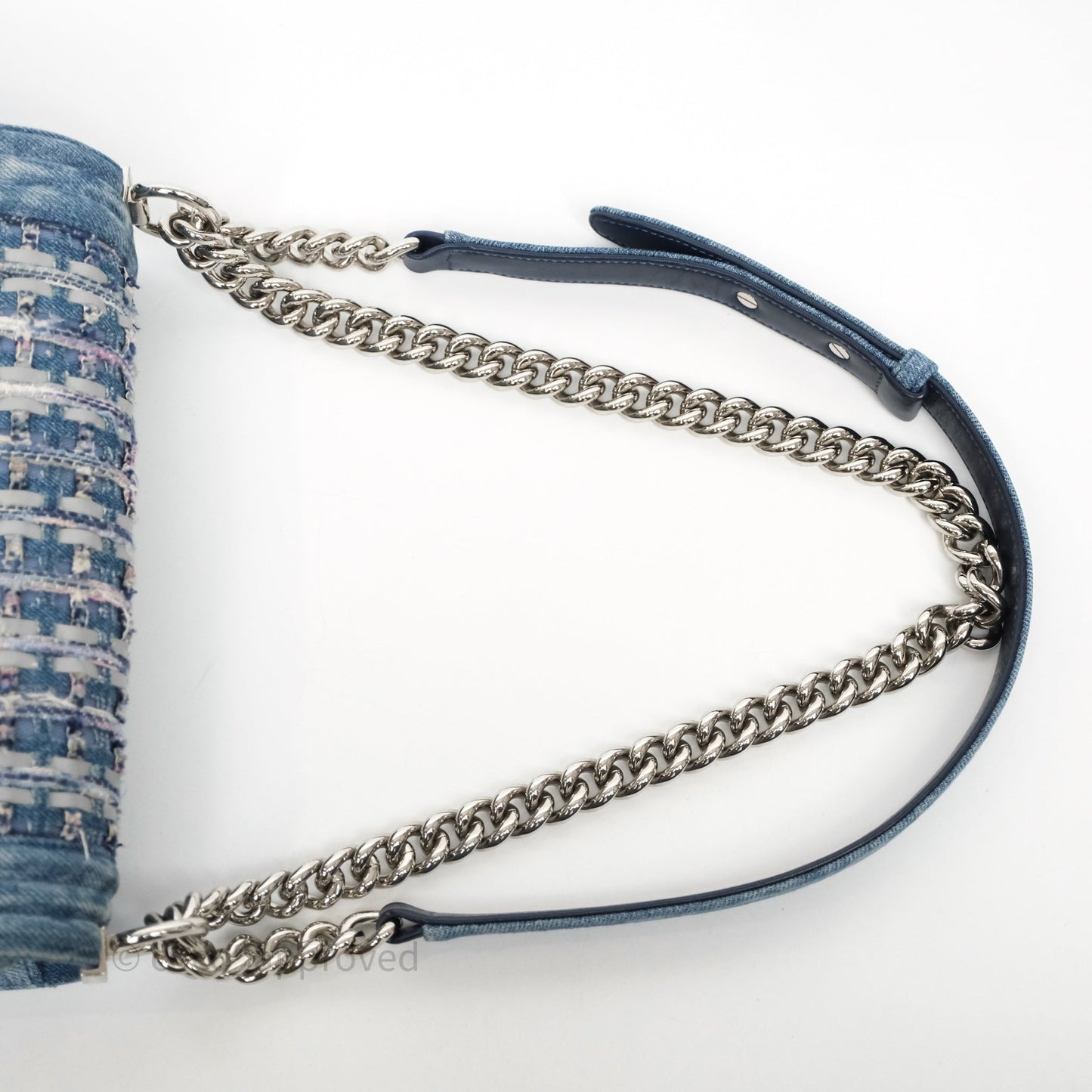 Chanel Medium Boy Blue Denim Tweed Silver Hardware