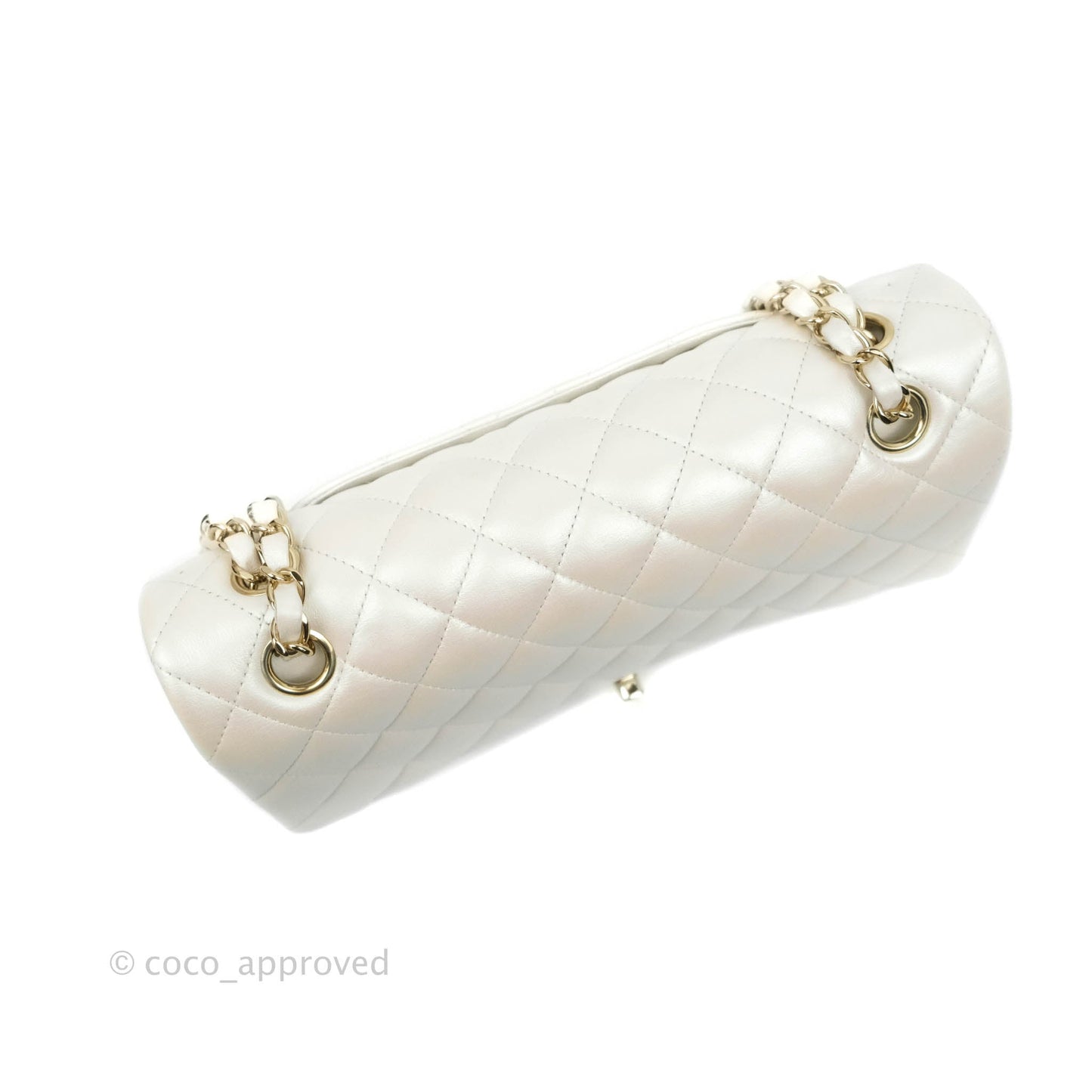 Chanel Classic M/L Medium Double Flap Iridescent White Lambskin Gold Hardware