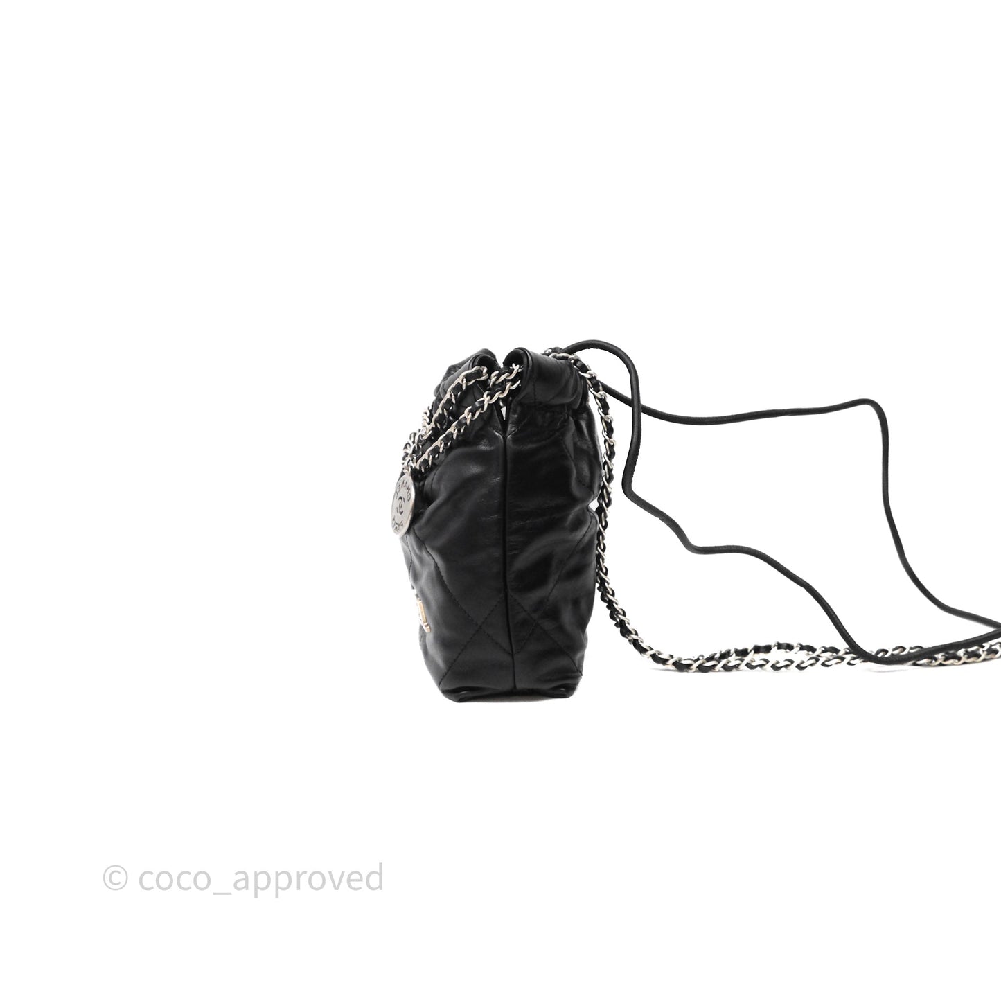 Chanel 22 Mini Bag Black Shiny Crumpled Calfskin Matte Silver Hardware