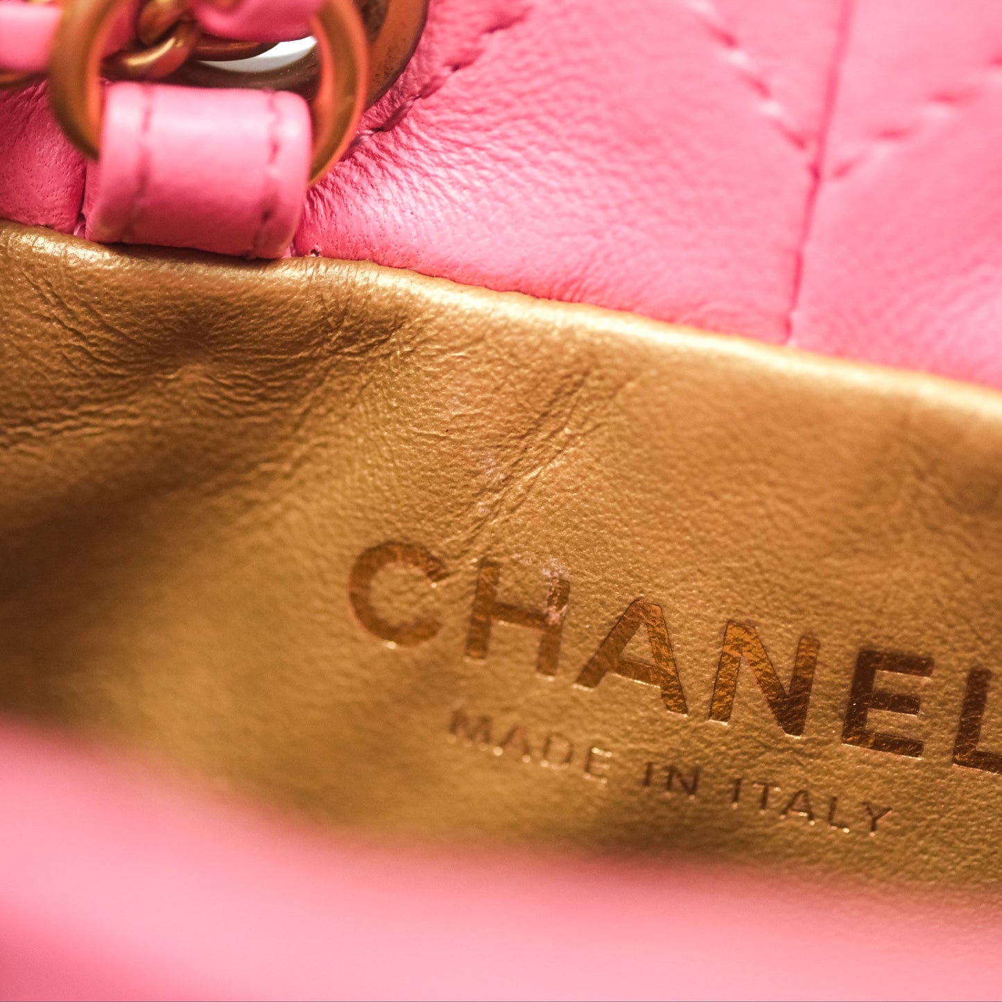 Chanel Pearl Crush Drawstring Bucket Bag Pink Lambskin Aged Gold Hardware