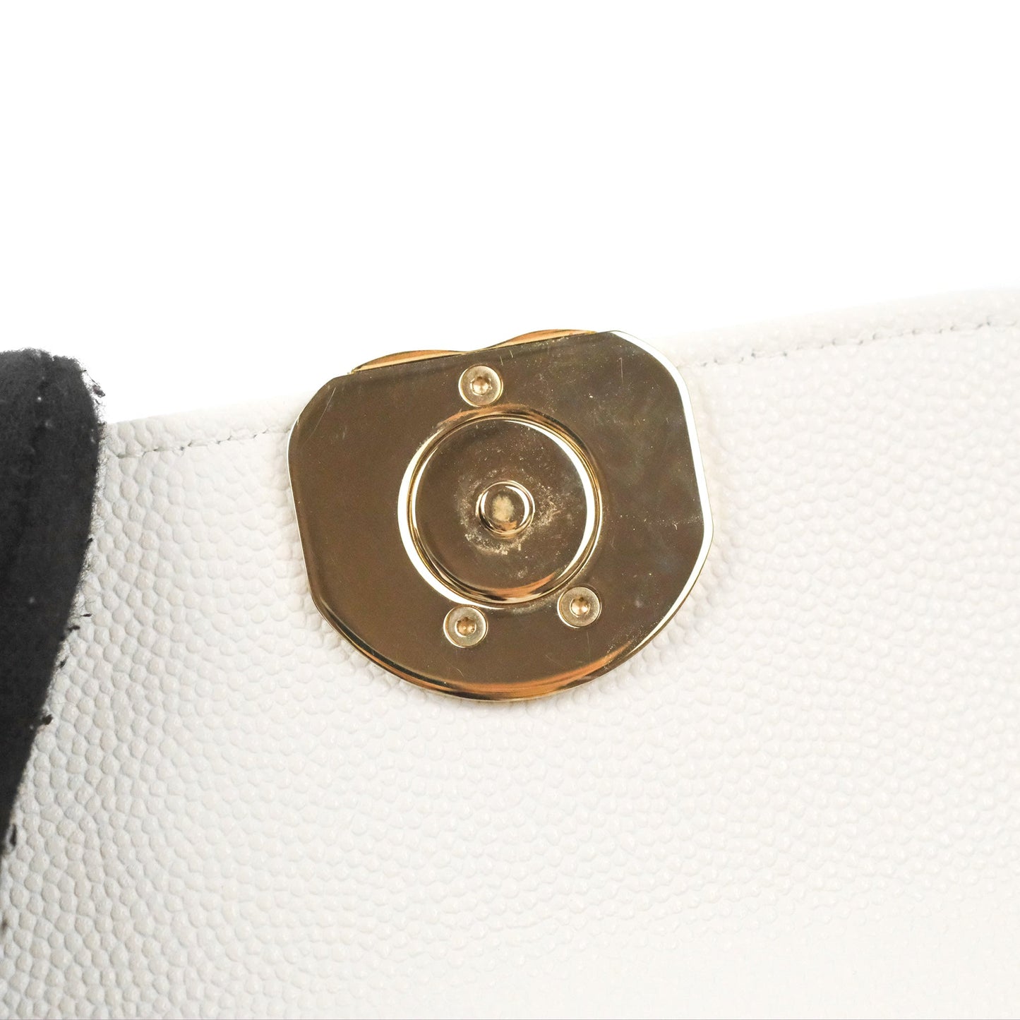 Chanel Mini Top Handle Clutch with Chain White Caviar Light Gold Hardware 23P
