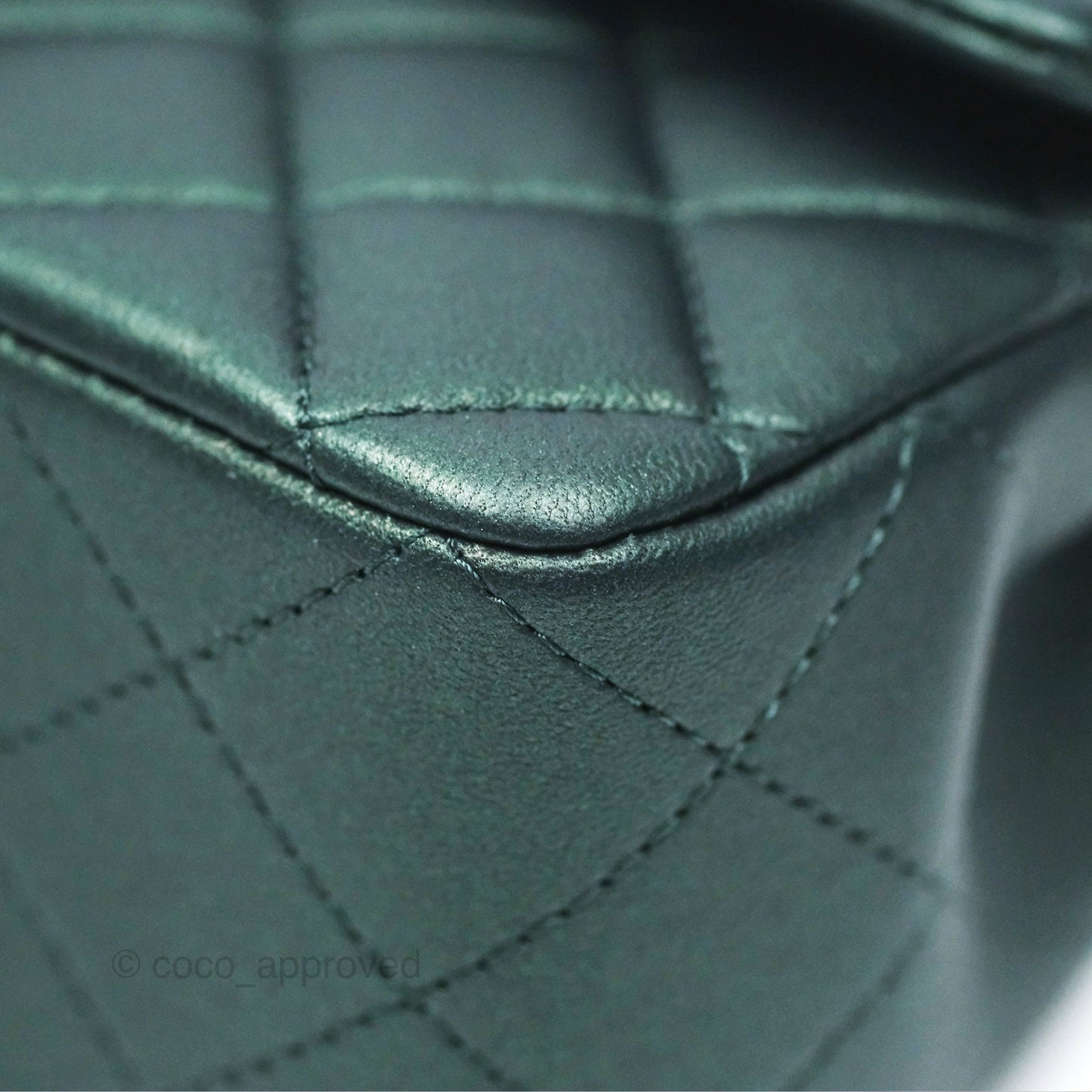 Chanel Top Handle Mini Rectangular Flap Bag Iridescent Dark Green Lambskin Gold Hardware