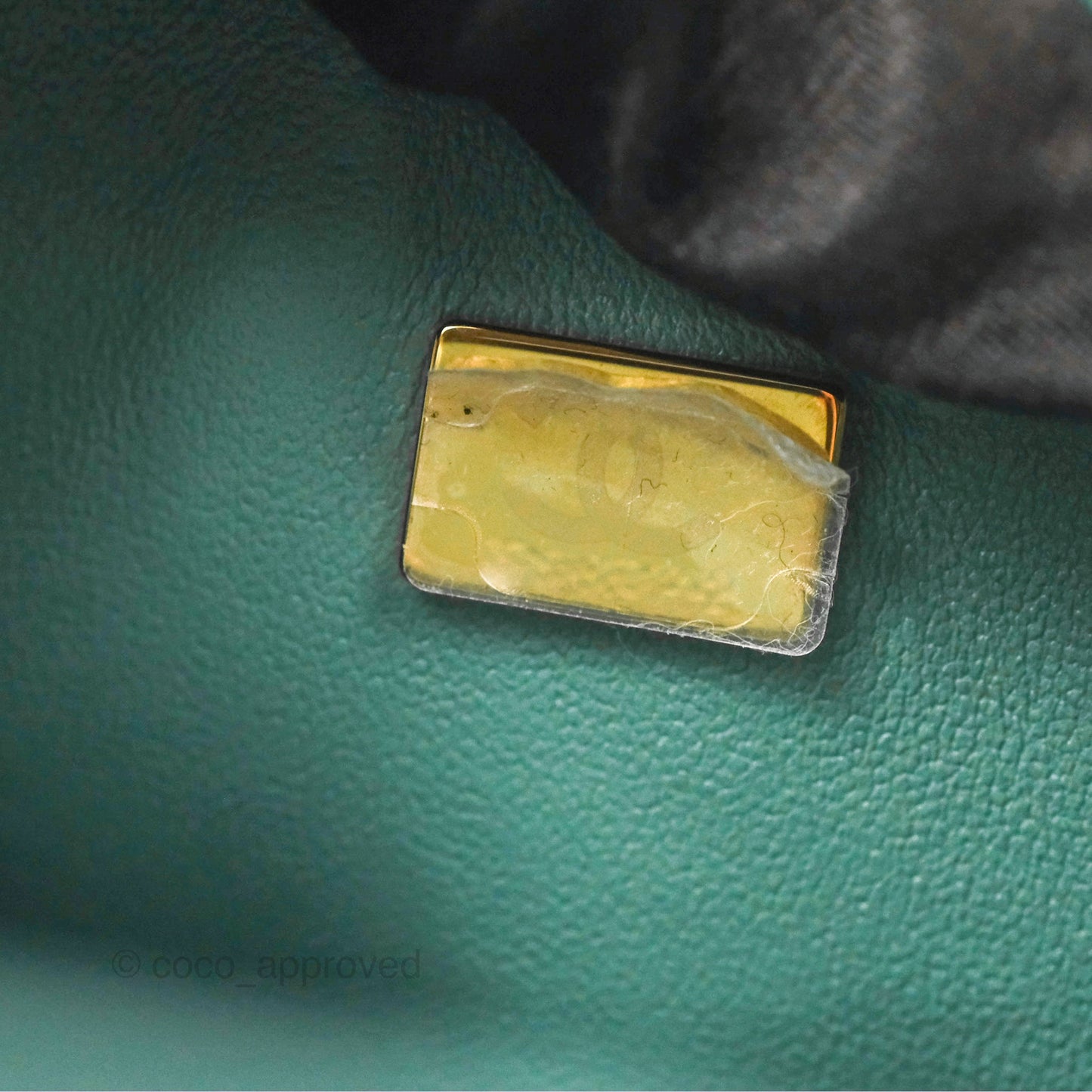 Chanel Small Quilted Classic Flap Dark Tiffany Green Lambskin Gold Hardware