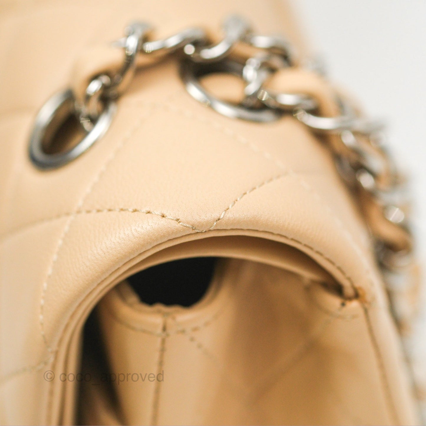 Chanel Classic M/L Medium Flap Quilted Beige Lambskin Silver Hardware