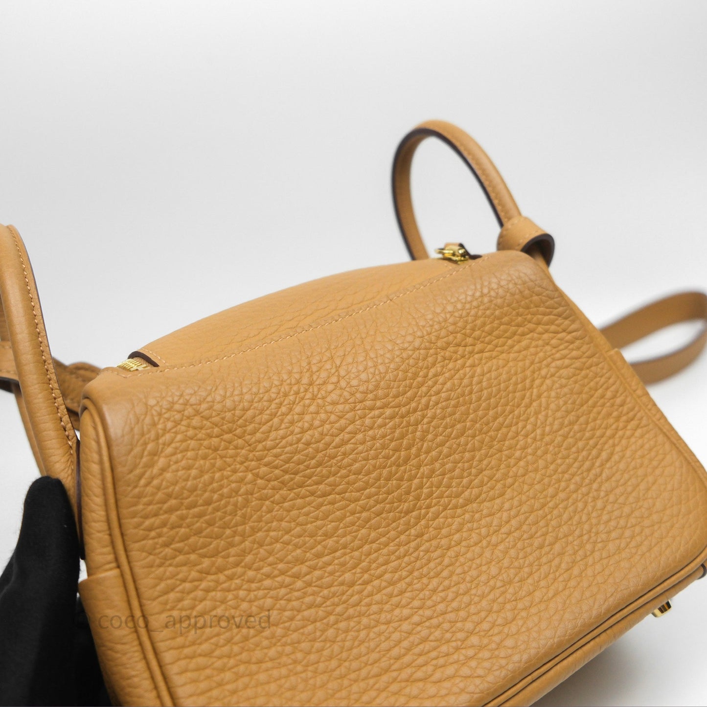 Hermès Mini Lindy 20 Biscuit 4B Clemence Gold Hardware With Rodeo