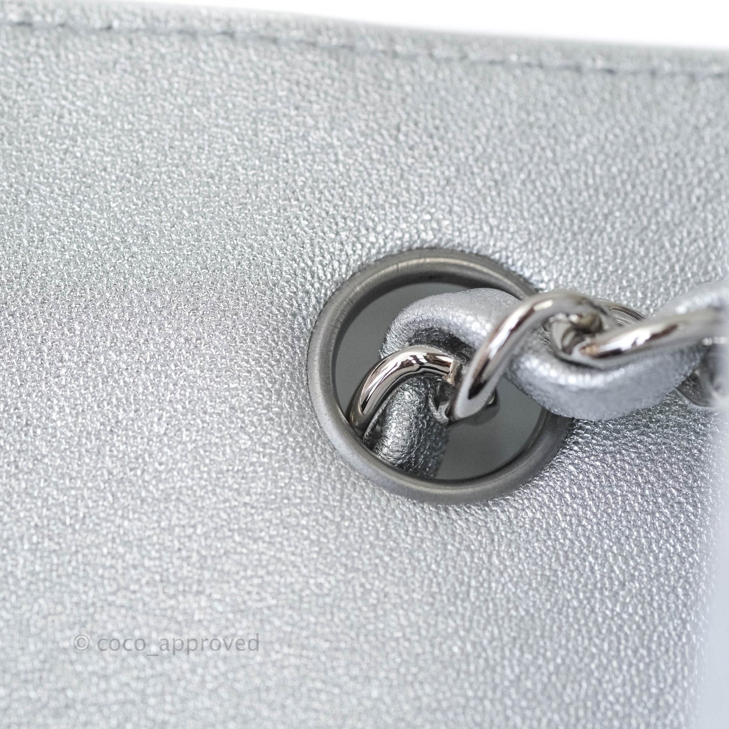 Chanel Quilted Mini Rectangular Flap Metallic Silver Lambskin Silver Hardware