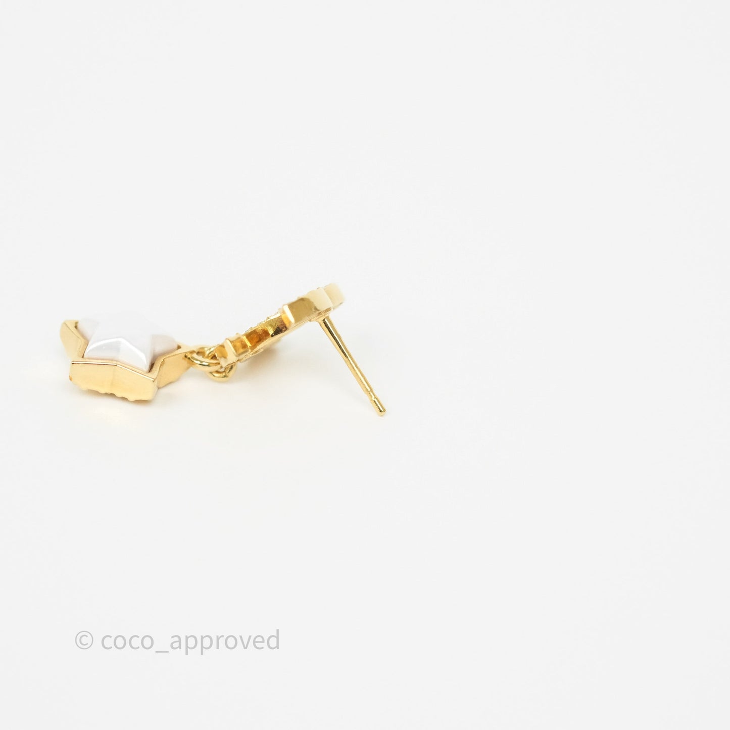 Chanel Crystal CC Star Drop Earrings Gold Tone 24C