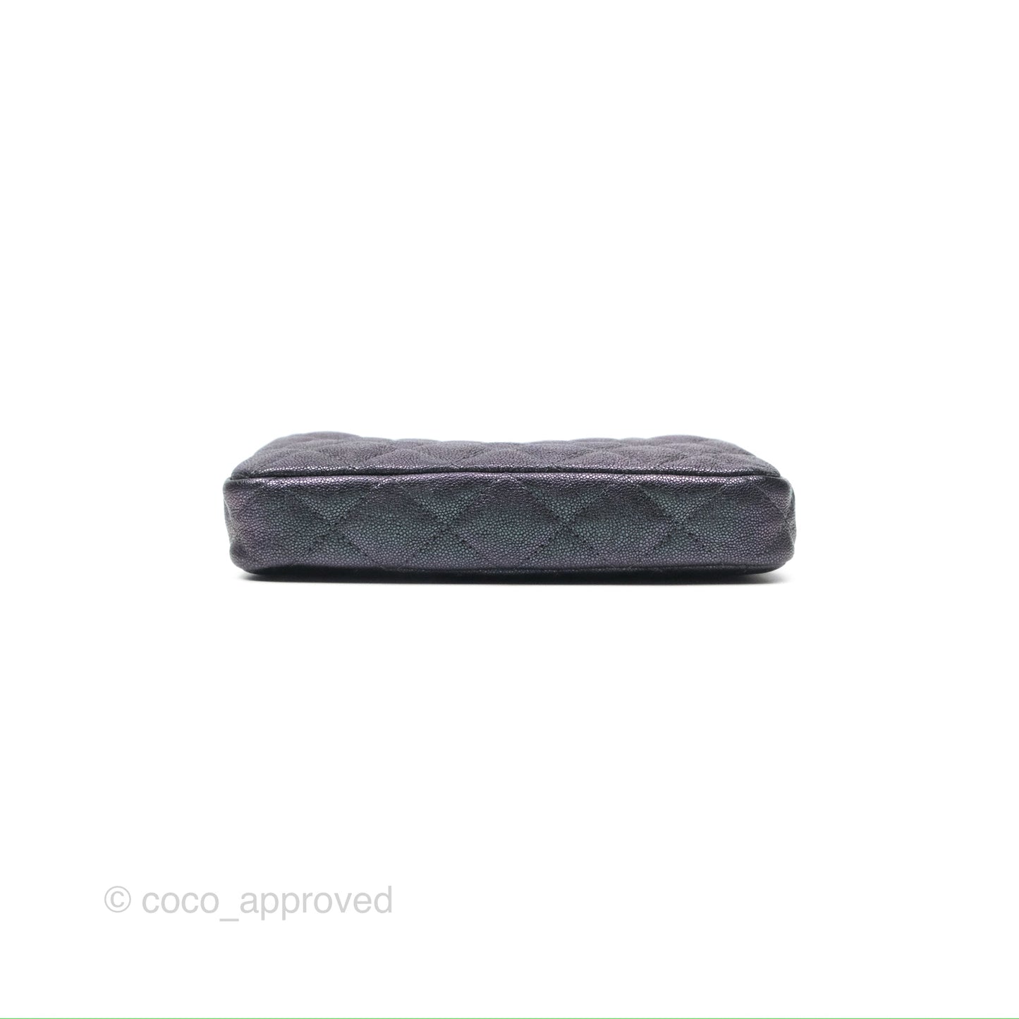 Chanel Quilted Zip Clutch With Chain Iridescent Dark Grey Caviar Gold Hardware