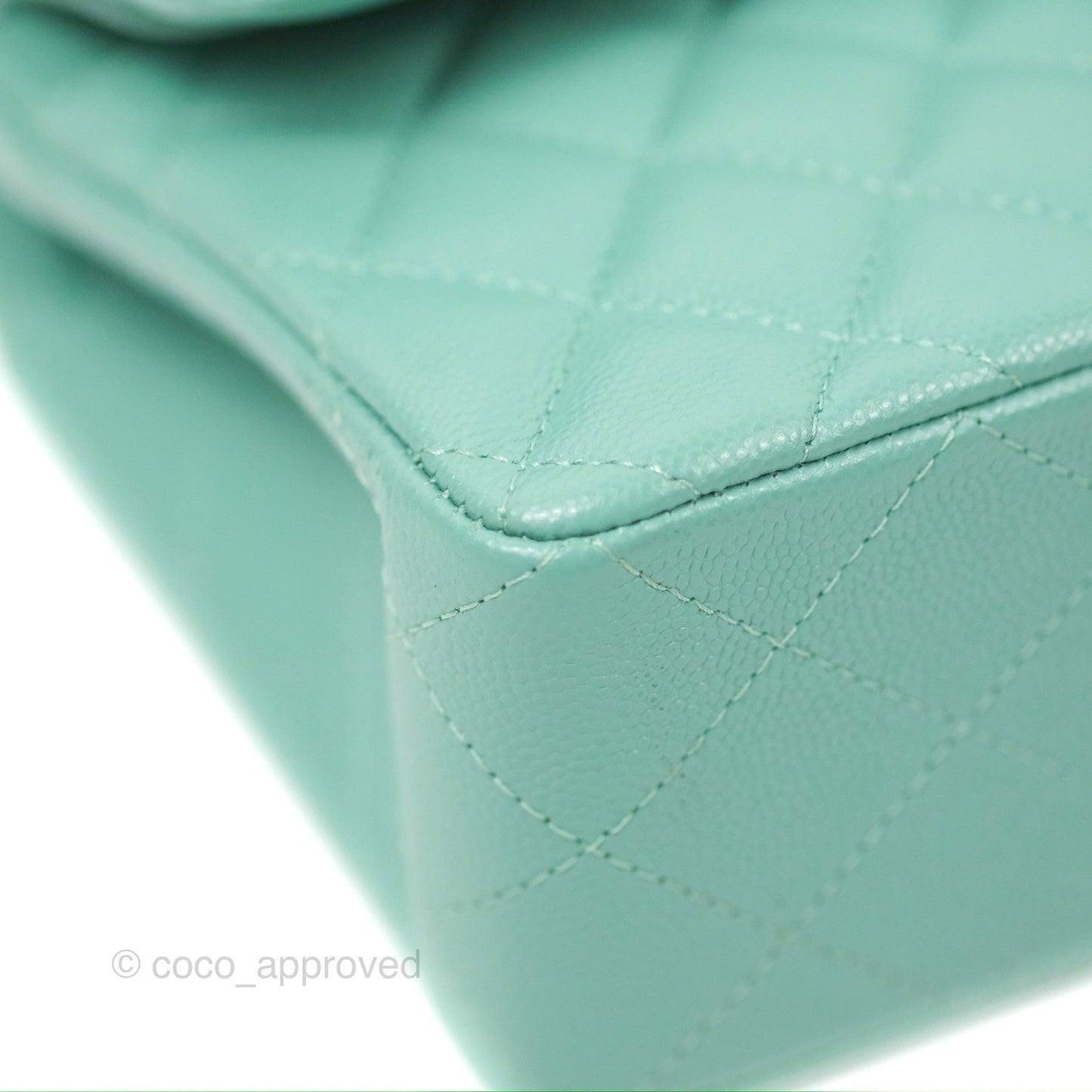 Chanel Small Classic Quilted Flap Tiffany Green Caviar Gold Hardware