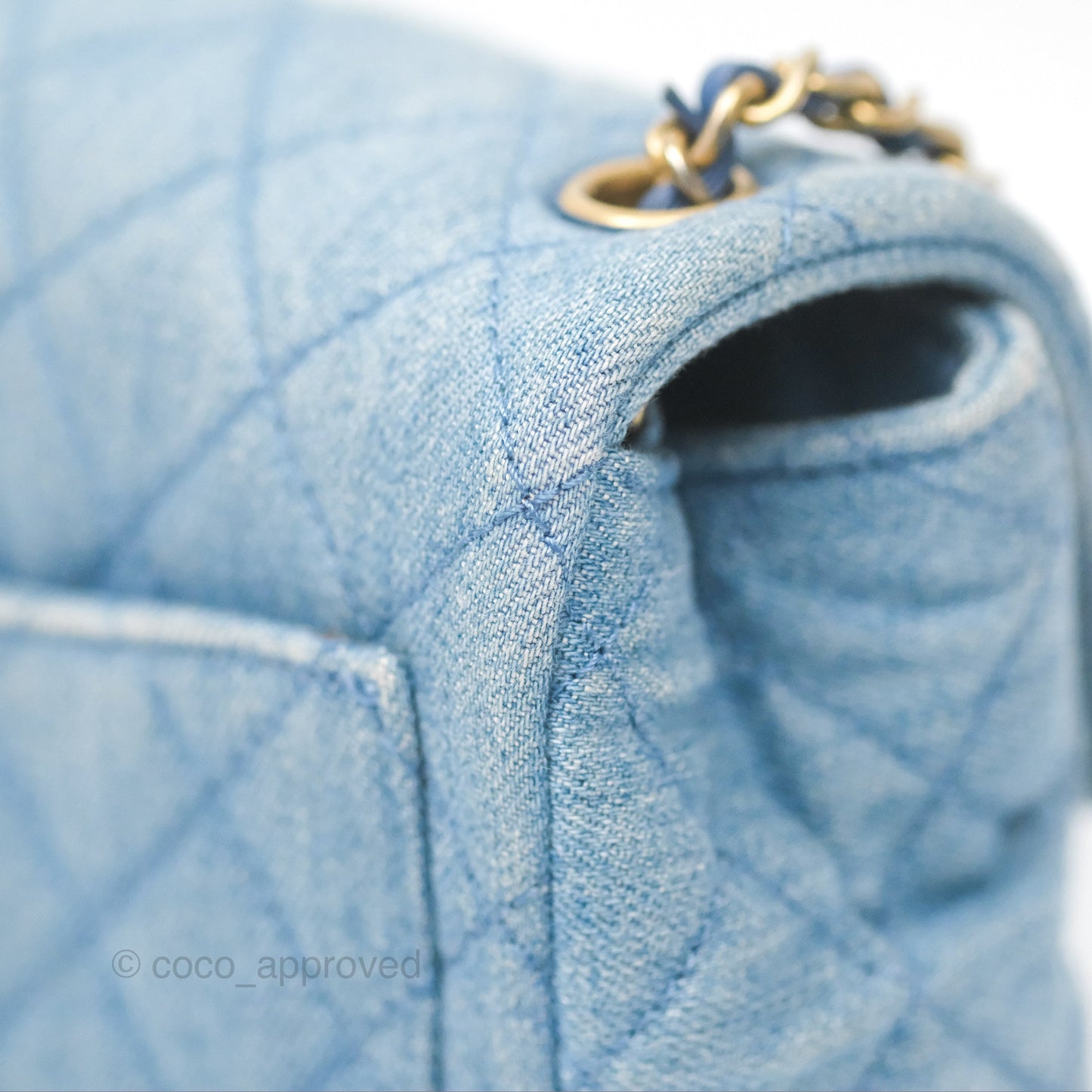 Chanel Mini Square Pearl Crush Quilted Denim Aged Gold Hardware