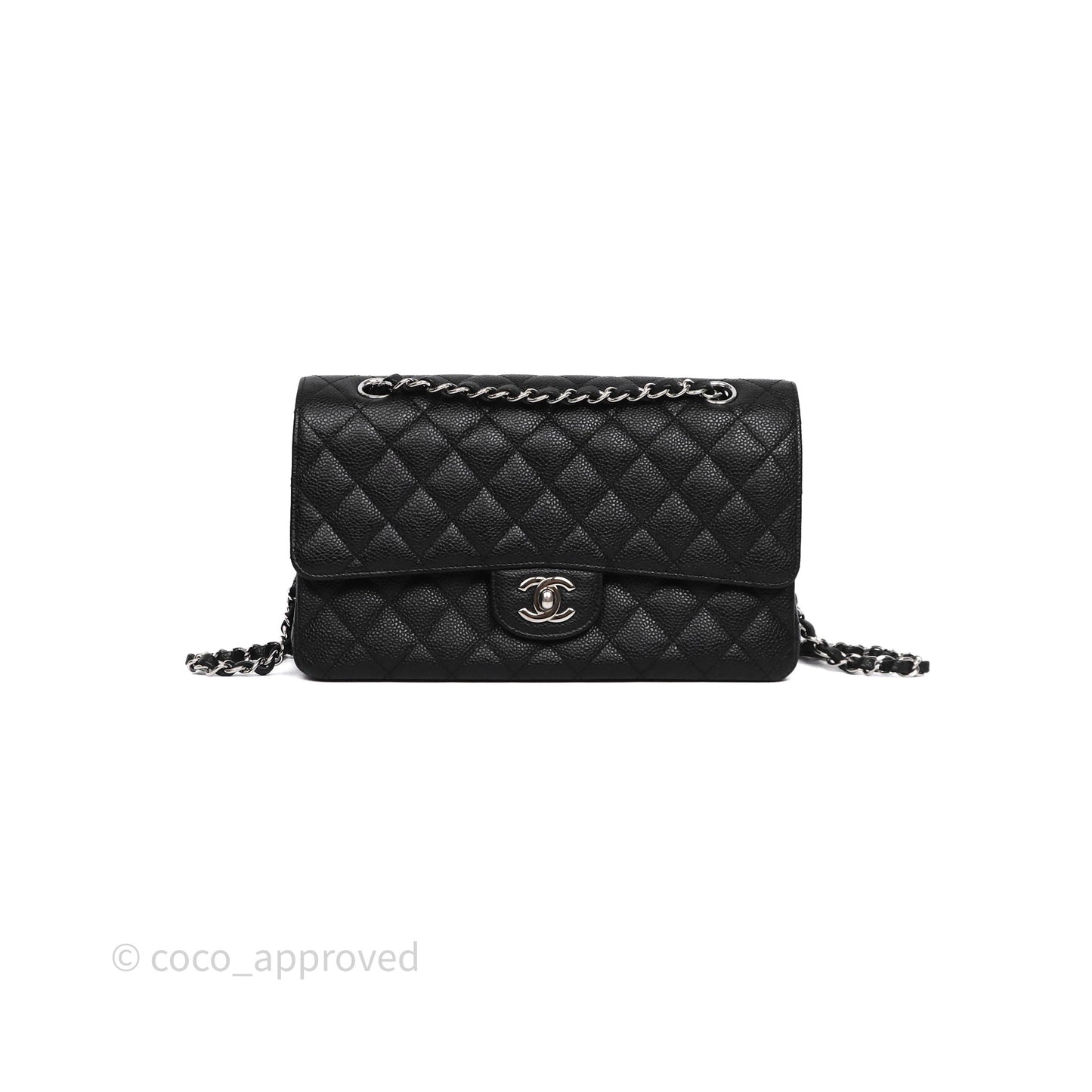 Chanel Classic M/L Medium Flap Quilted Black Caviar Silver Hardware