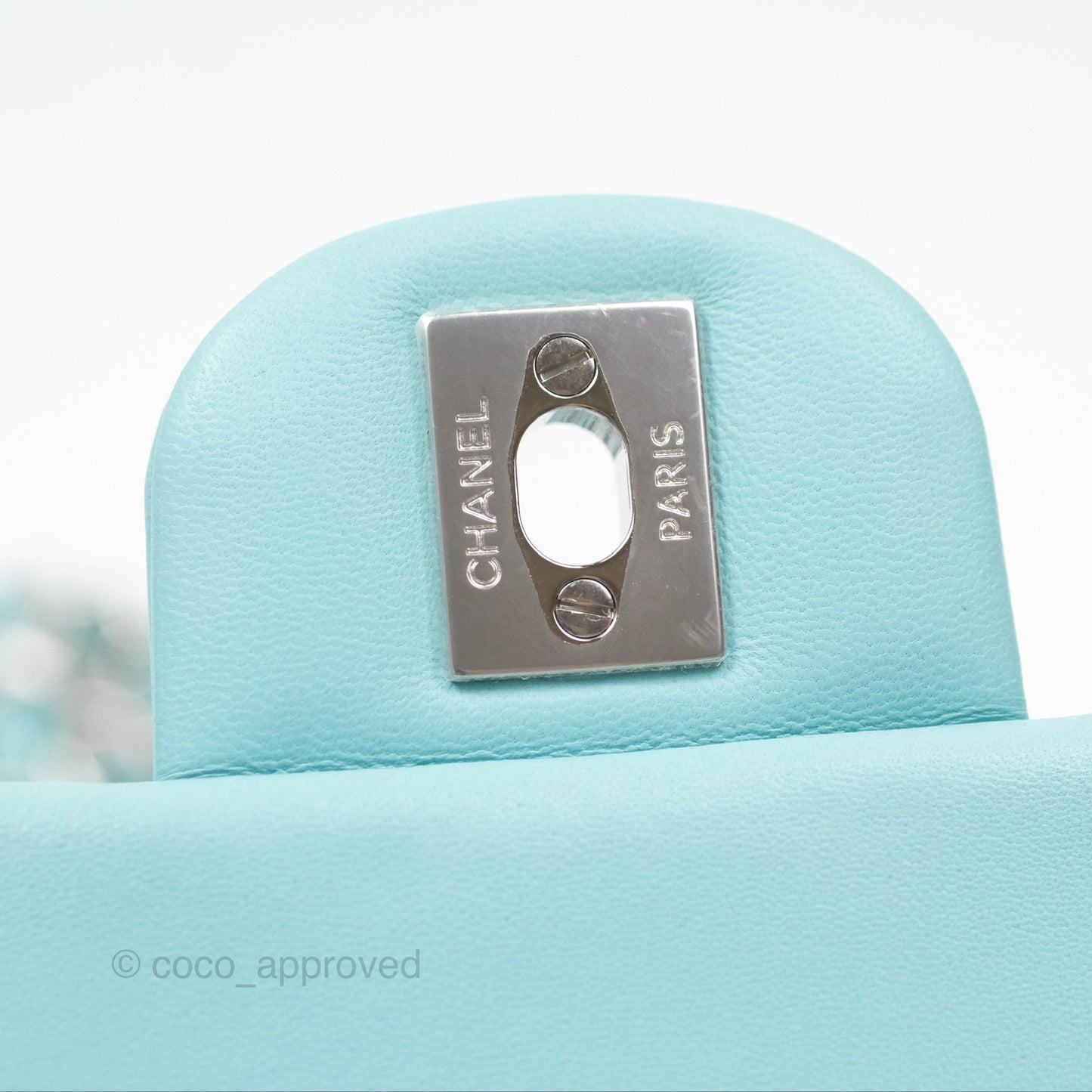 Chanel Quilted Mini Rectangular Flap Tiffany Blue Lambskin Silver Hardware
