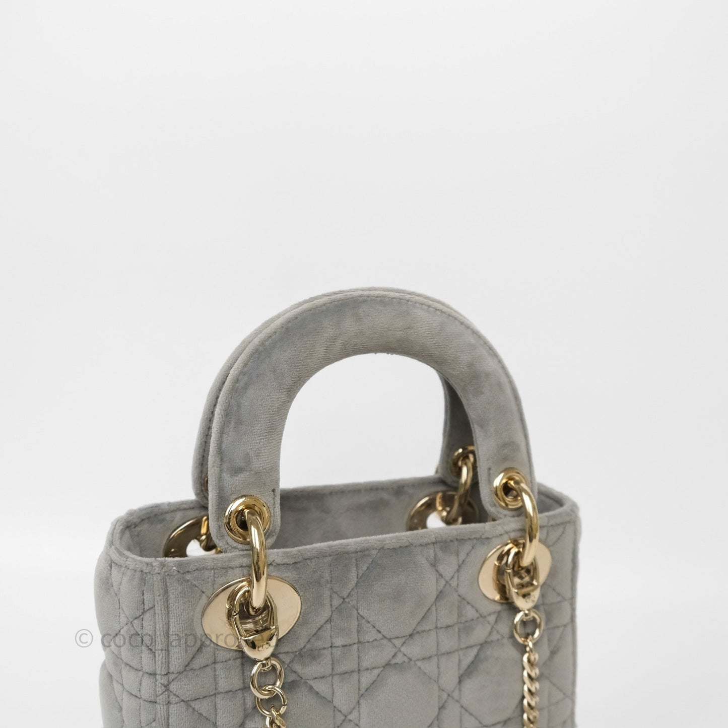 Dior Mini Lady Dior Grey Velvet Cannage Crystal Charms Gold Hardware