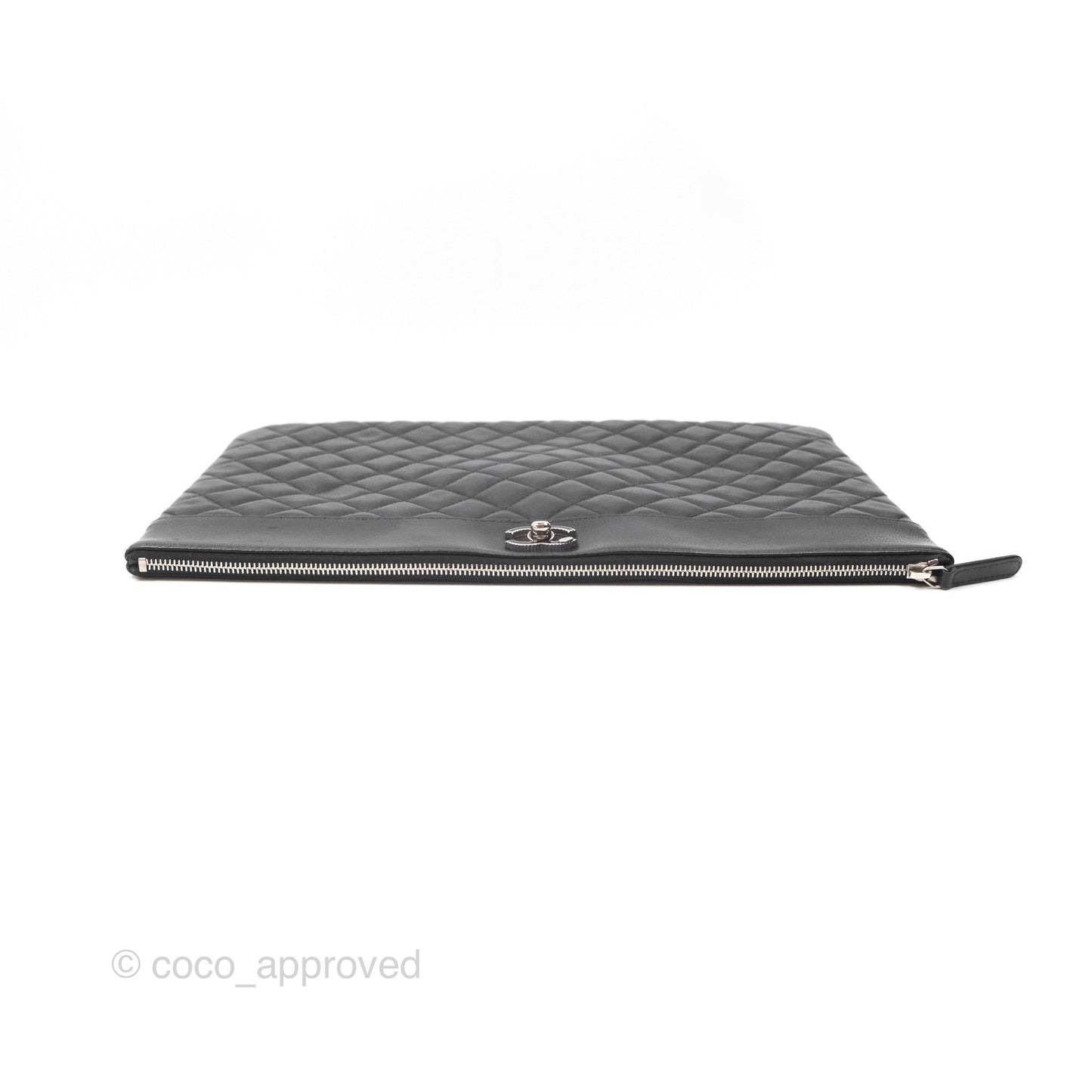 Chanel Mademoiselle Quilted Large O Case Clutch Black Lambskin