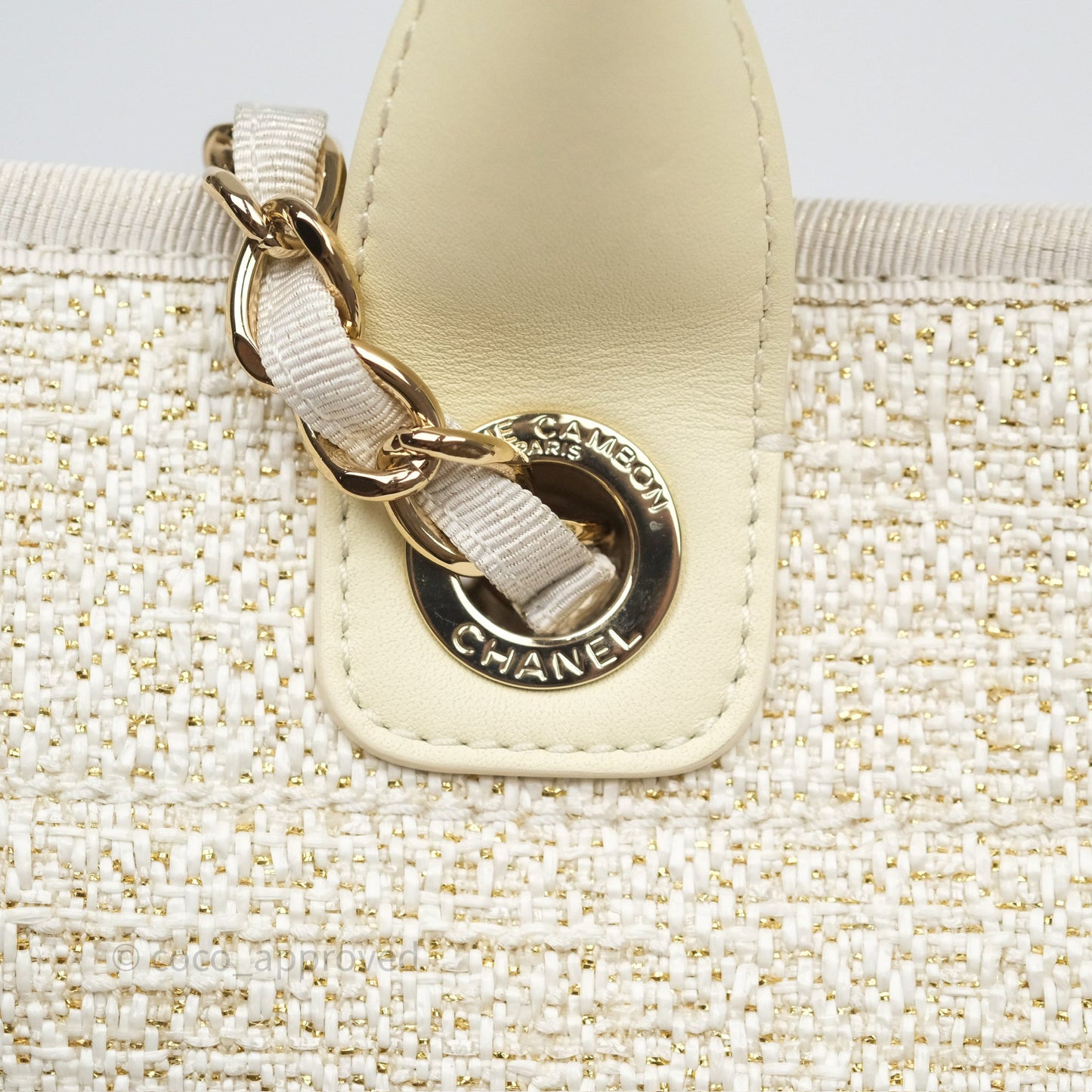 Chanel Large Deauville Ivory/Gold Canvas Gold Hardware