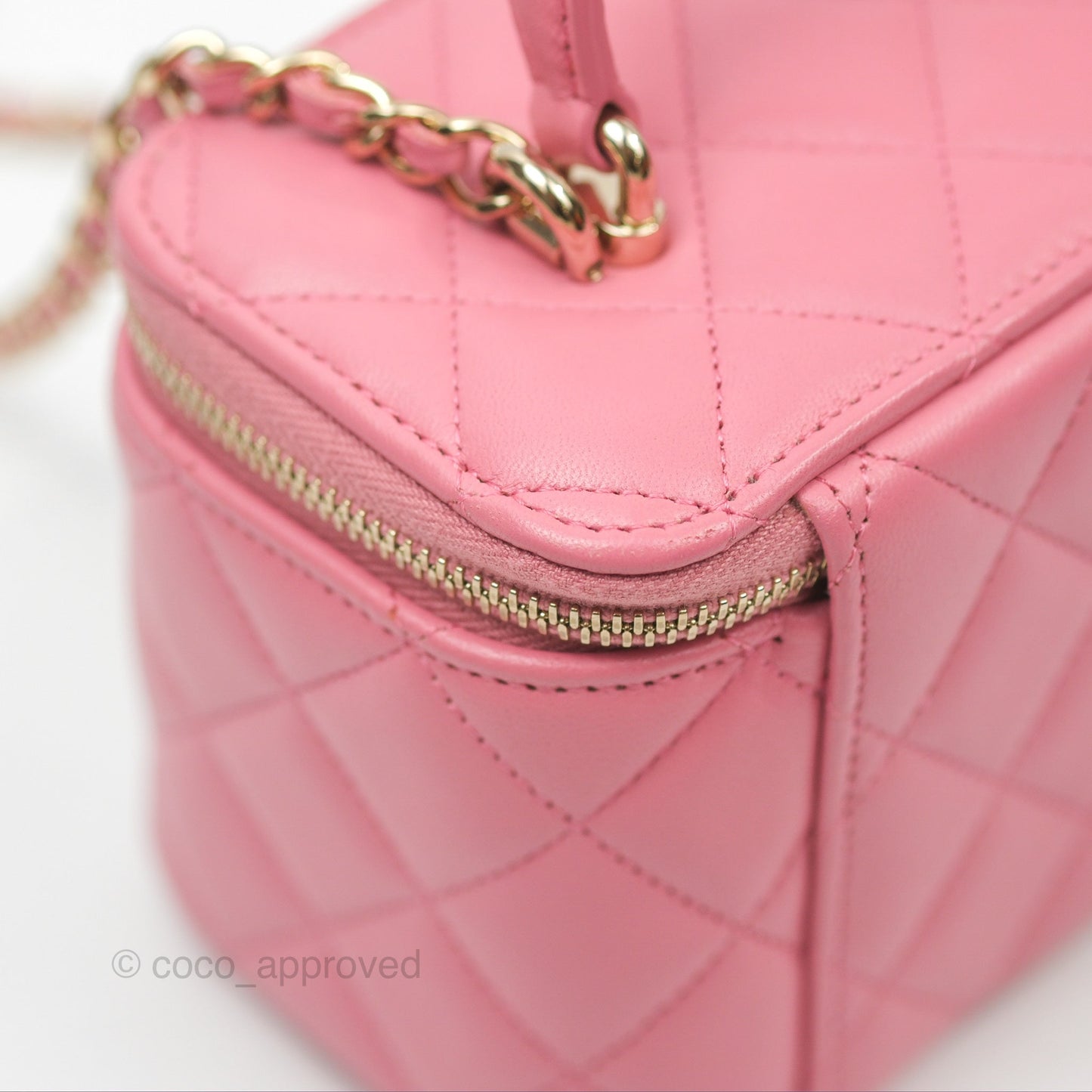 Chanel Vanity Rectangular Top Handle Pink Lambskin Gold Hardware