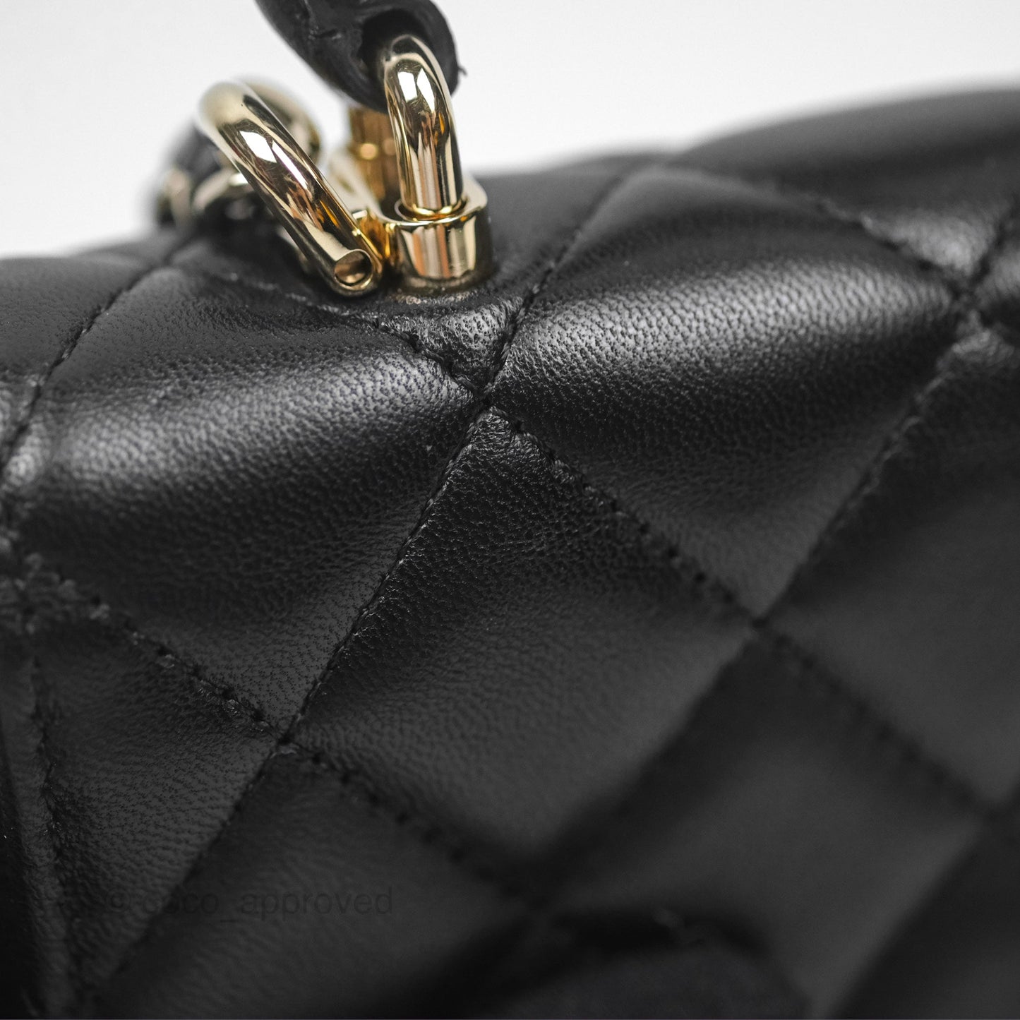 Chanel Mini Handle Flap Coin Purse With Chain Black Lambskin Gold Hardware