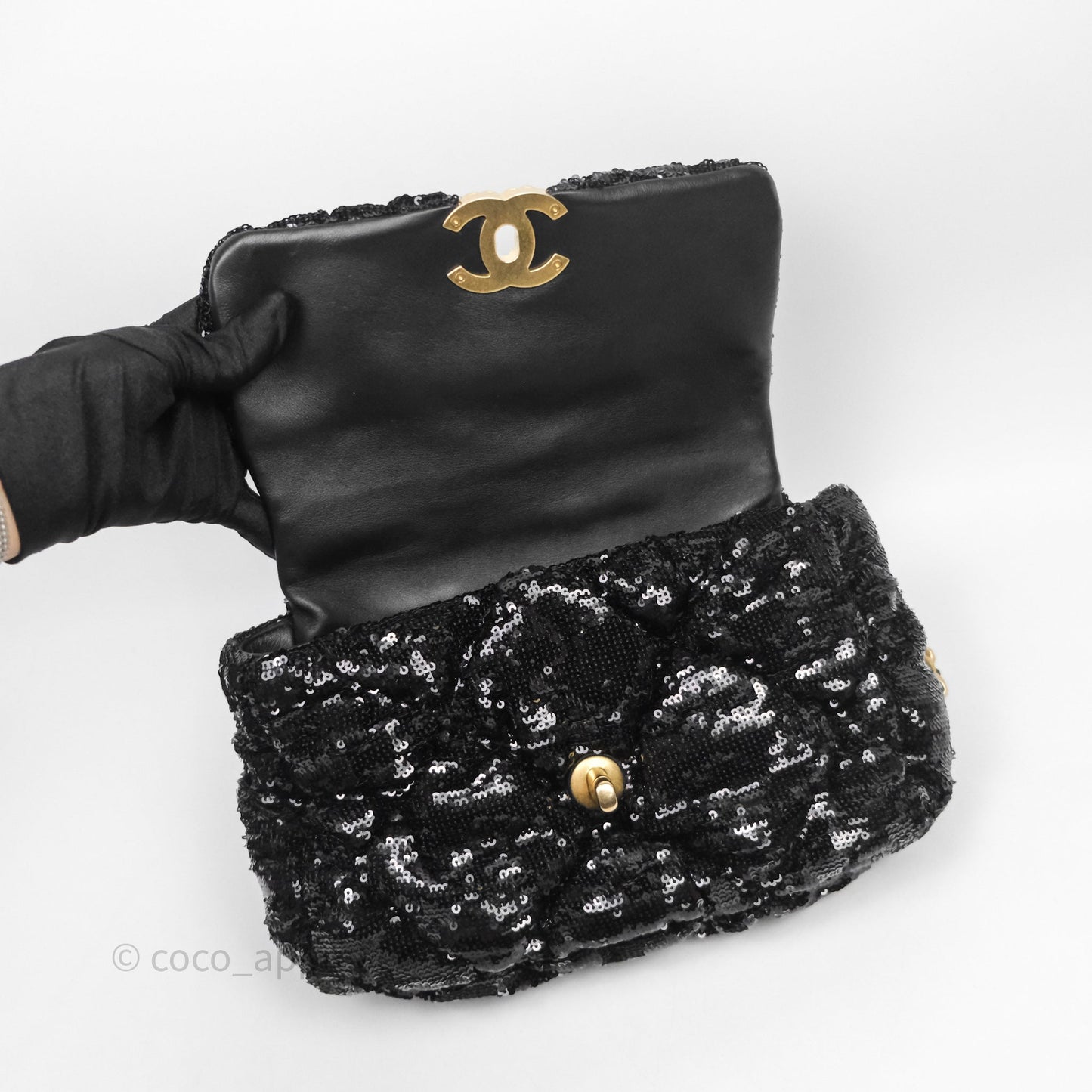 Chanel 19 Small Sequin Black Mixed Hardware