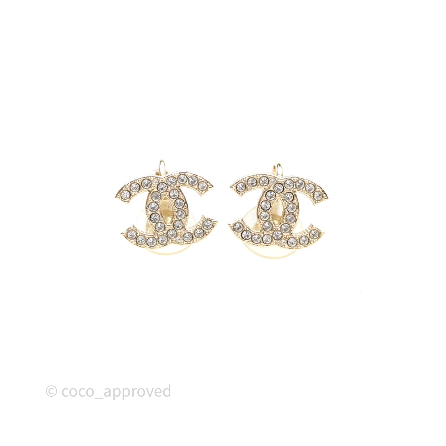 Chanel CC Crystals Ear Clips Gold Tone 24K