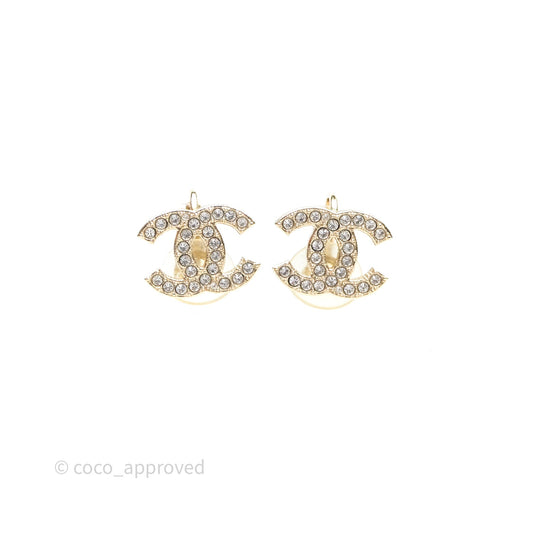 Chanel CC Crystals Ear Clips Gold Tone 24K