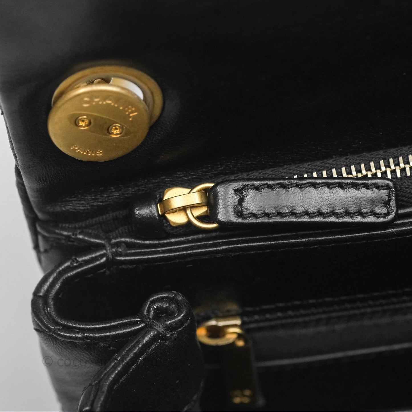 Chanel Small All Slide Adjustable Chain Flap Bag Black Lambskin Aged Gold Hardware 22K