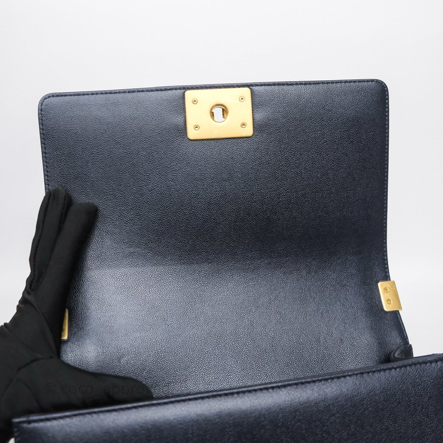 Chanel Quilted Medium Boy Dark Navy Caviar Aged Gold Hardware
