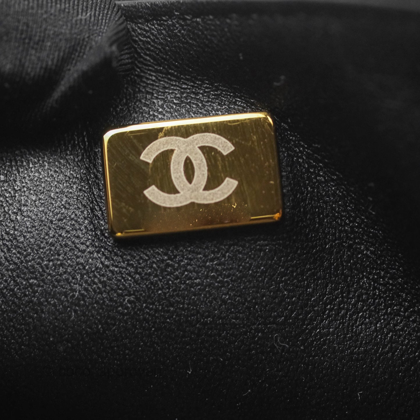 Chanel Flap Bag with Logo Enamel Chain Black Lambskin 22B