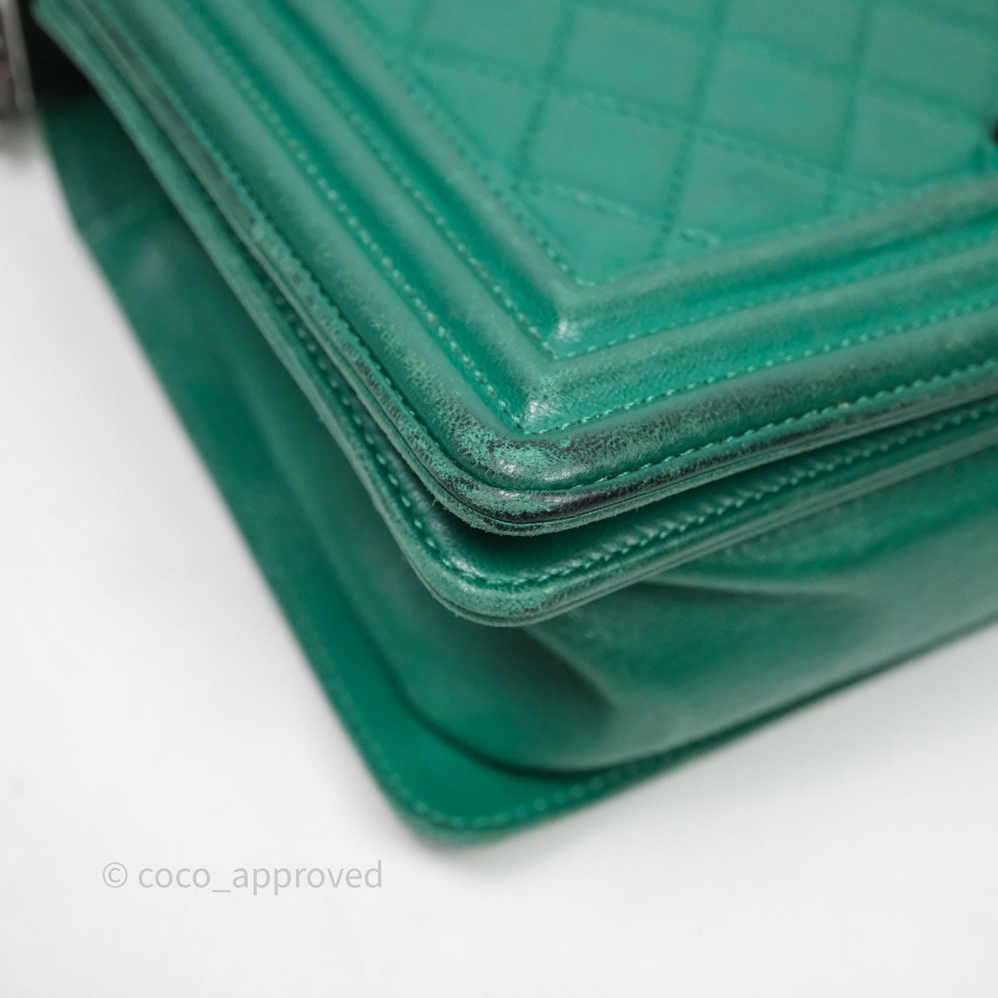 Chanel Medium Boy Quilted Green Lambskin Ruthenium Hardware