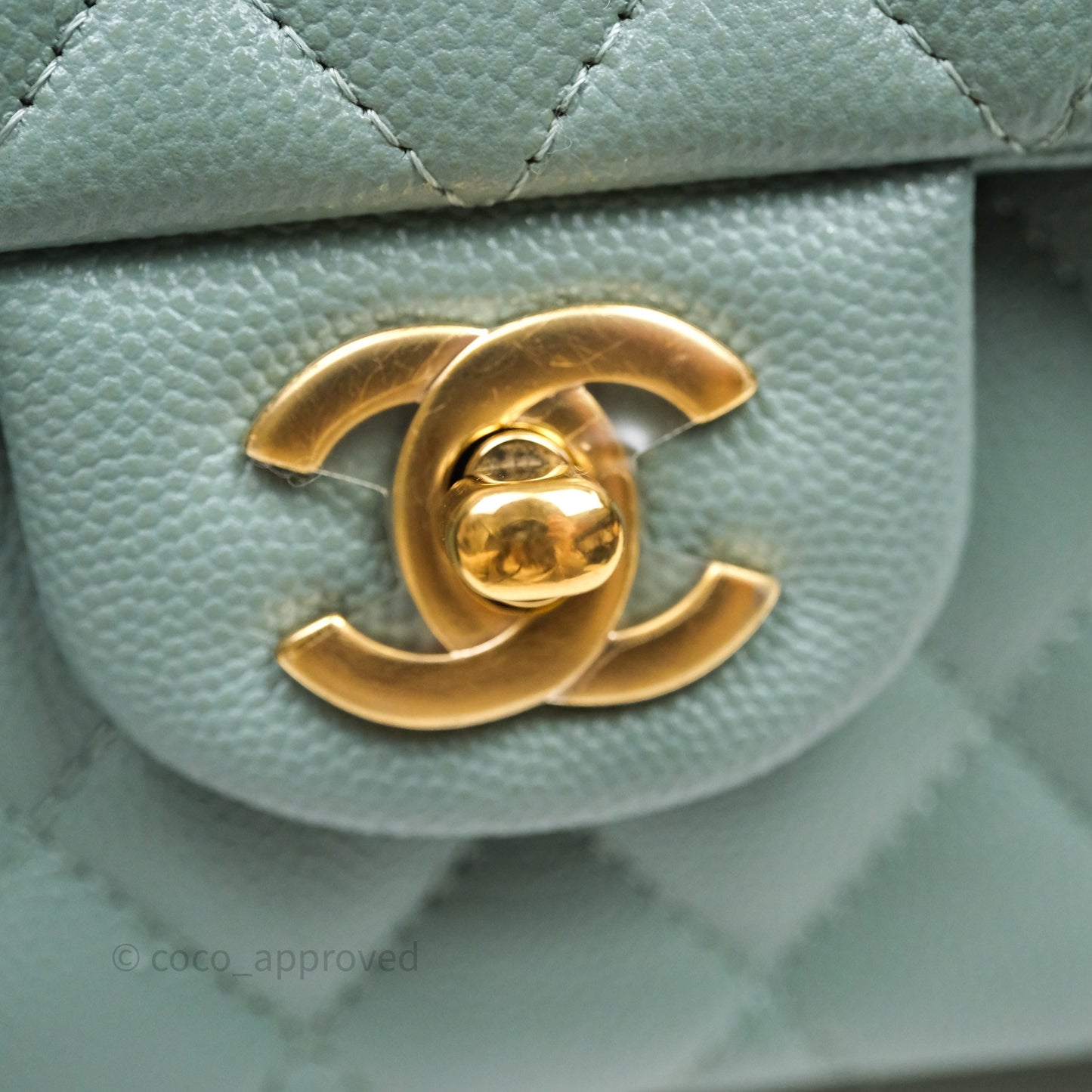 Chanel Small Quilted Classic Flap Tiffany Green Cavier Gold Hardware