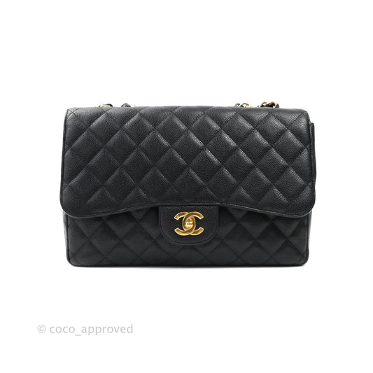 Chanel Classic Jumbo Single Flap Black Caviar 24K Gold Hardware⁣⁣