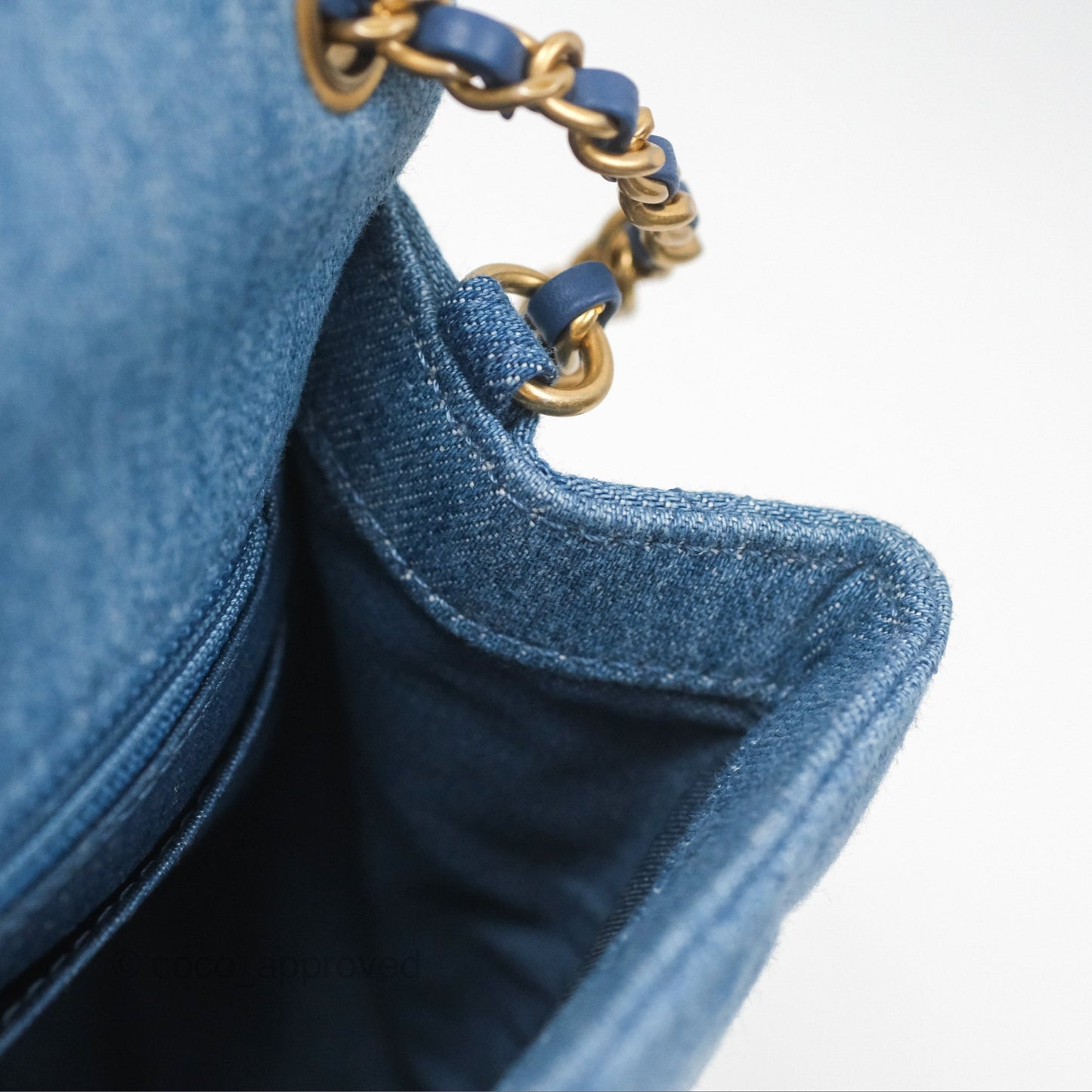 Chanel Mini Square Pearl Crush Quilted Denim Aged Gold Hardware