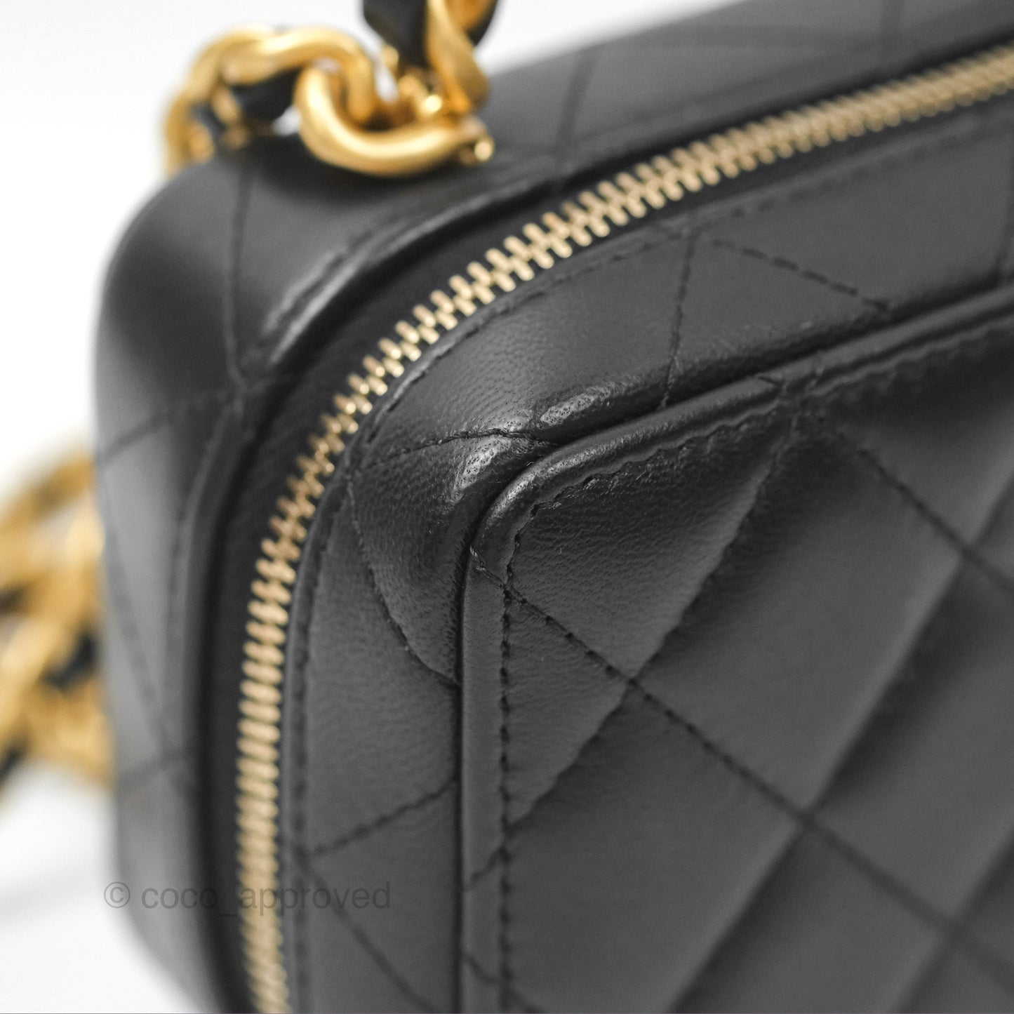 Chanel Top Handle Vanity Case Black Lambskin Aged Gold Hardware 22A