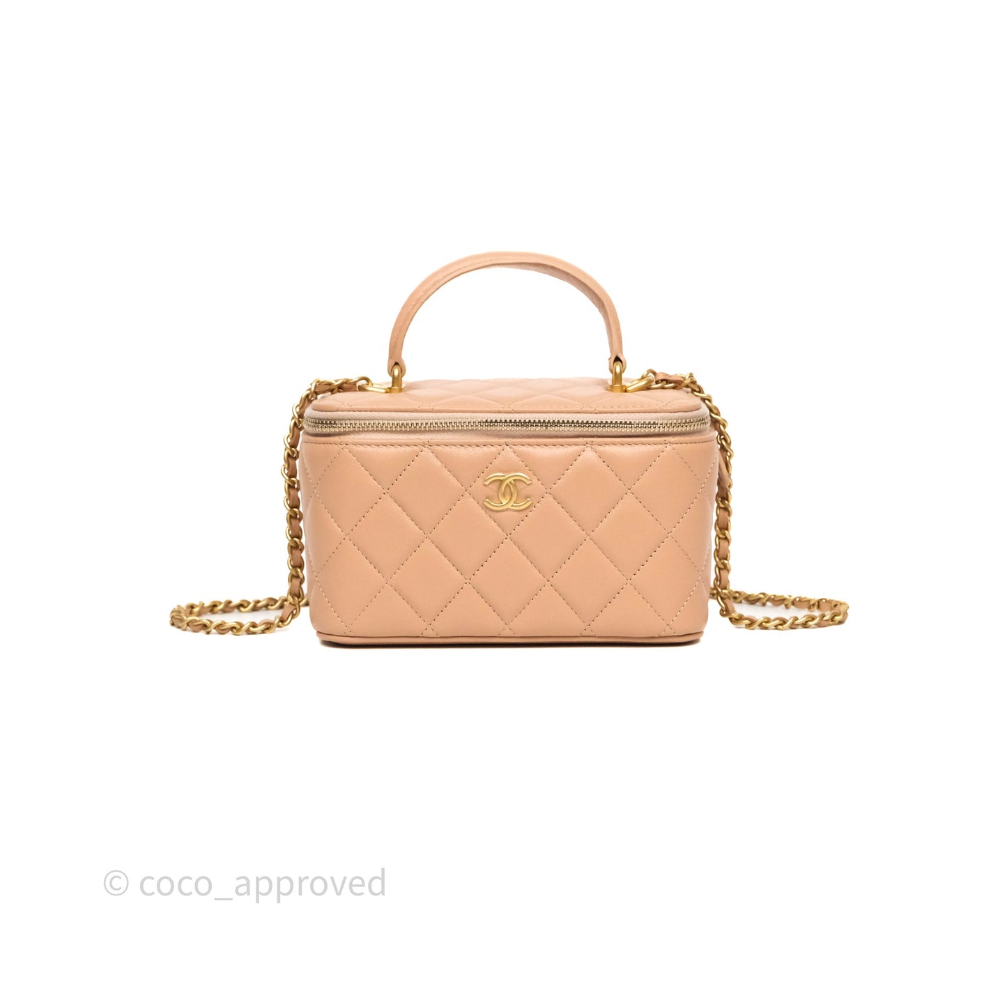 Chanel Top Handle Vanity Lambskin Beige Bag Gold Hardware