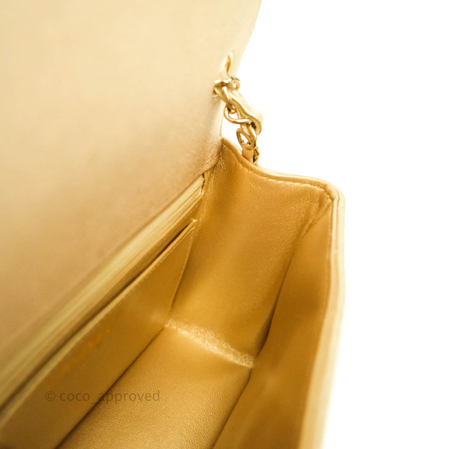 Chanel Classic Quilted Mini Rectangular Flap Iridescent Gold Lambskin Gold Hardware