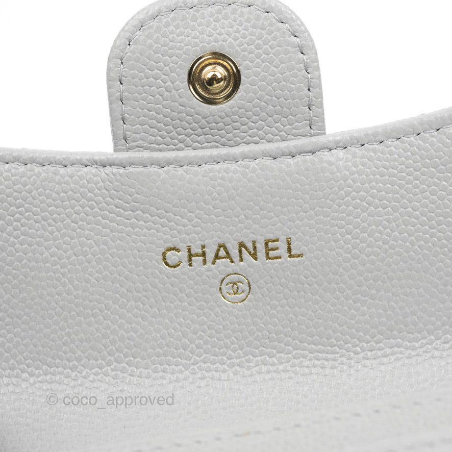 Chanel Caviar Quilted Flap Card Holder Grey Gold Hardware 21A