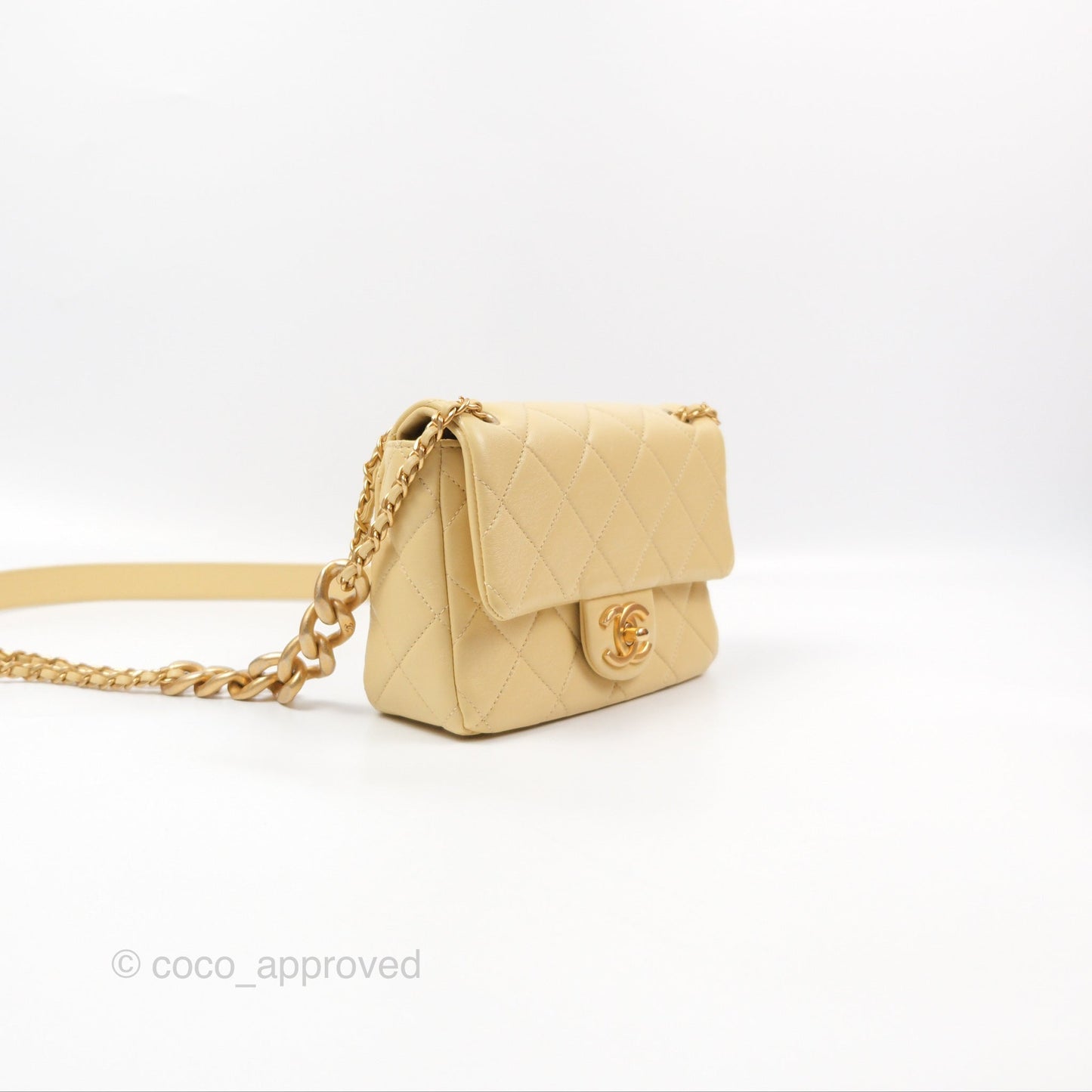 Chanel Small Flap Bag with Chain Strap Yellow Lambskin Aged Gold Hardware