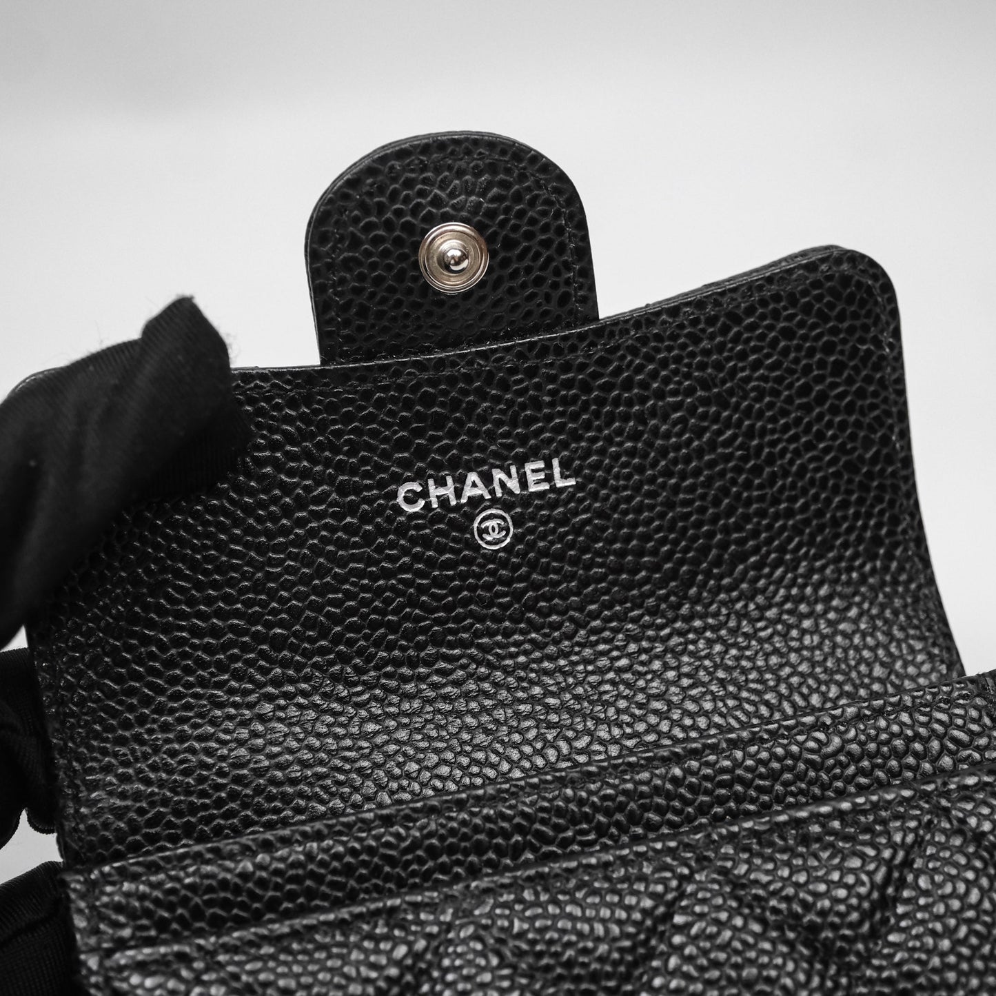 Chanel Classic Flap Black Caviar Card Holder Silver Hardware