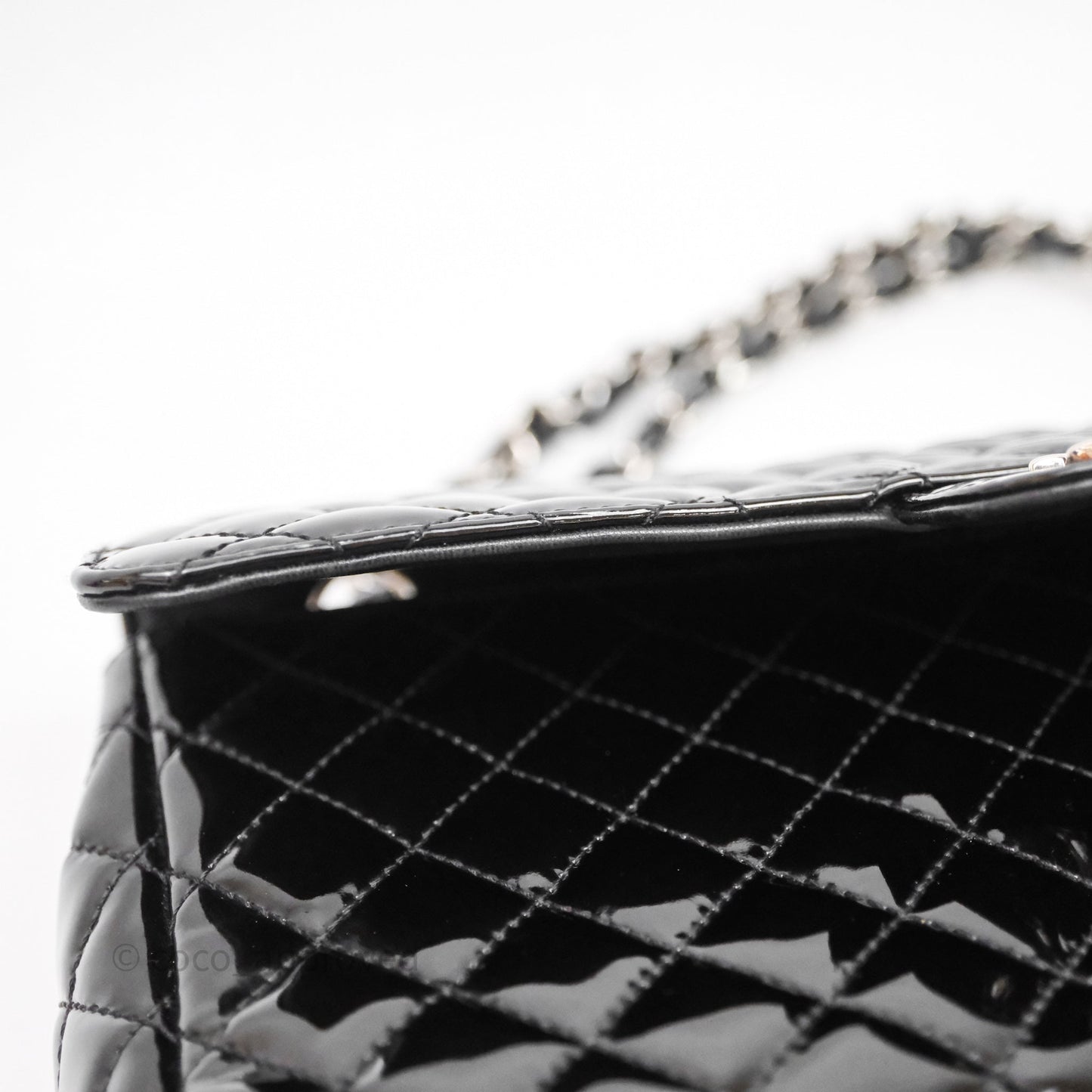 Chanel Quilted Medium Flap Black Patent Silver Hardware