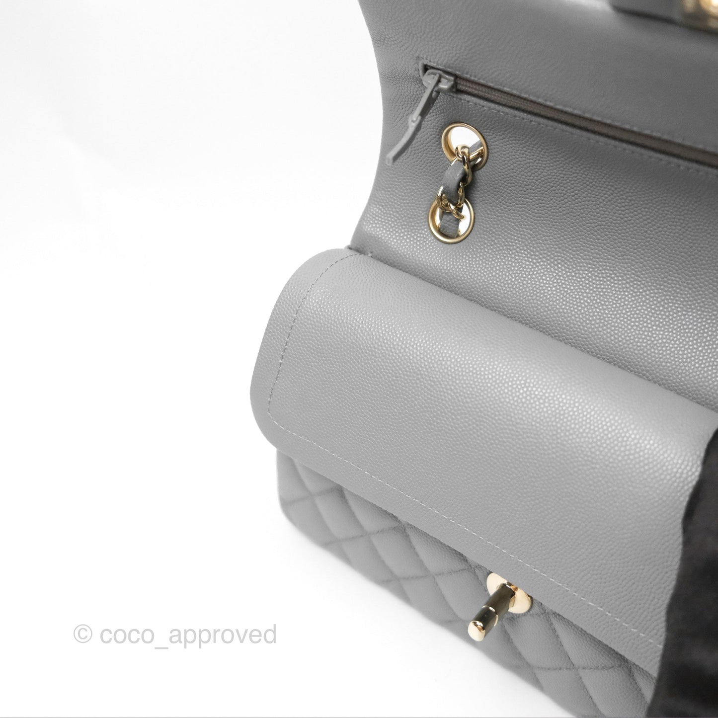 Chanel Small Classic Quilted Flap Grey Caviar Gold Hardware